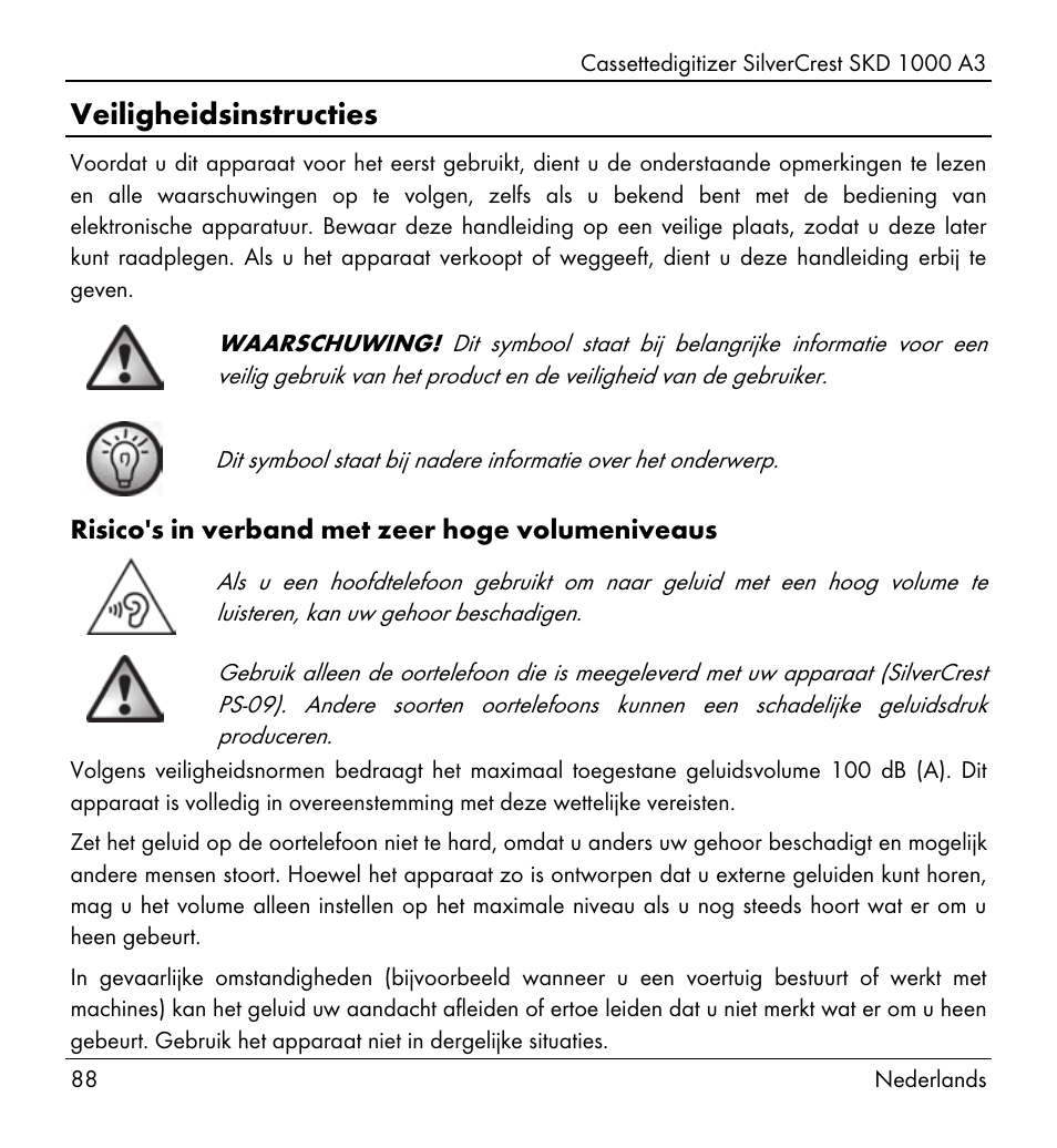 Veiligheidsinstructies | Silvercrest SKD 1000 A3 User Manual | Page 90 / 140