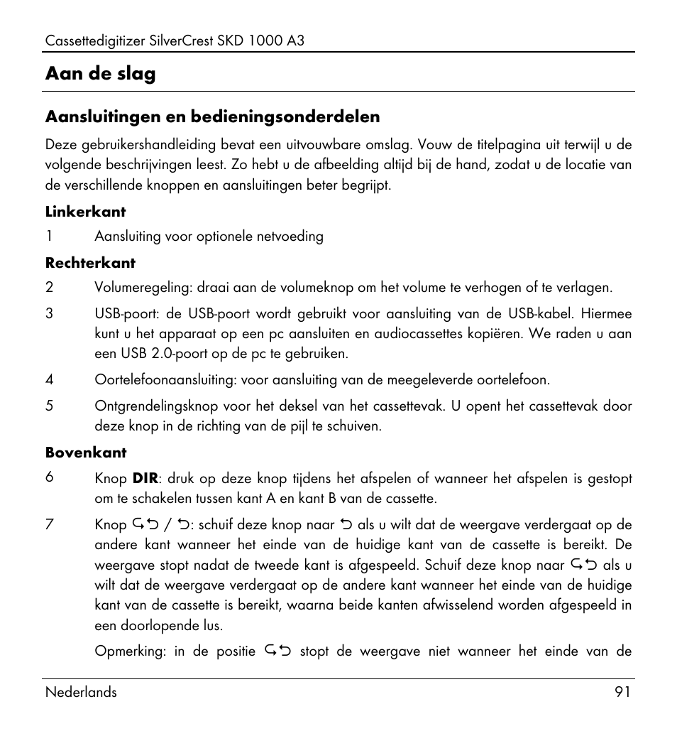 Aan de slag | Silvercrest SKD 1000 A3 User Manual | Page 93 / 140