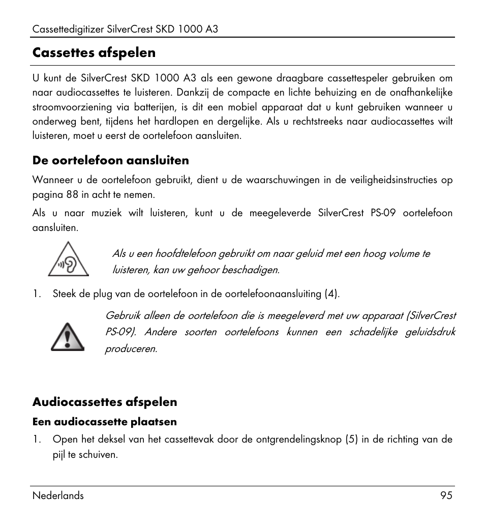 Cassettes afspelen | Silvercrest SKD 1000 A3 User Manual | Page 97 / 140