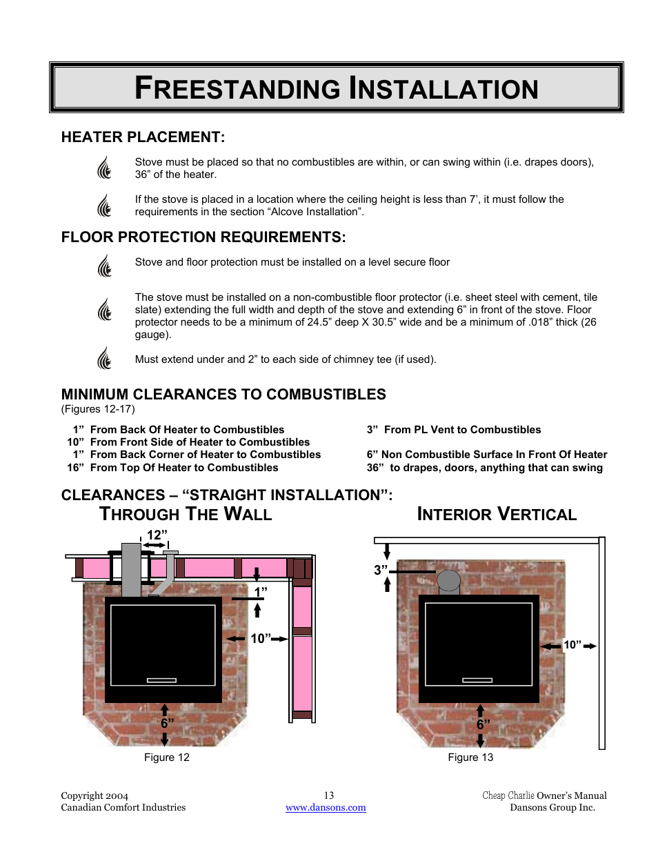 Reestanding, Nstallation | Dansons Group HCF300 User Manual | Page 13 / 39