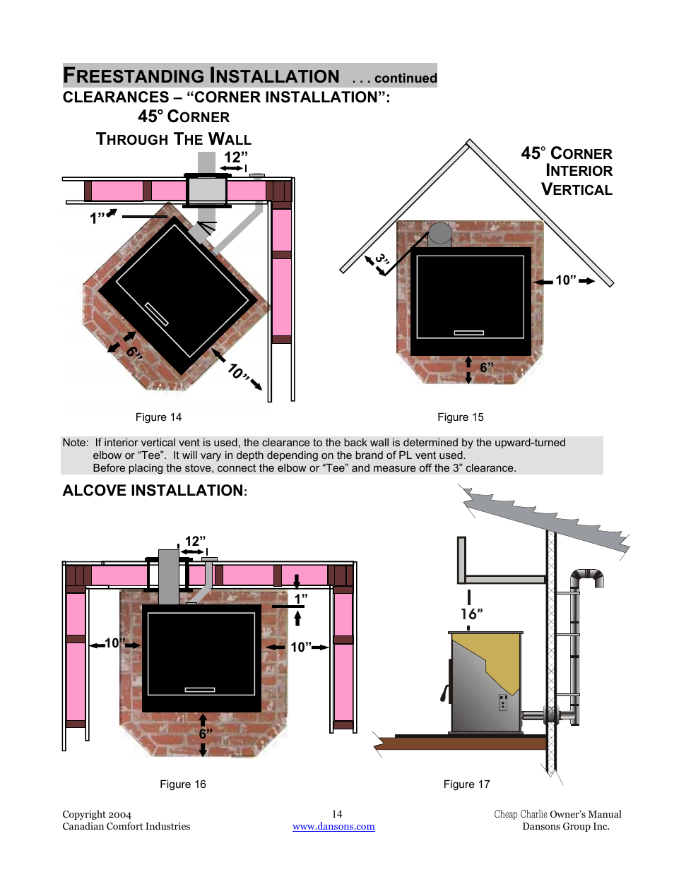 45 c, Reestanding, Nstallation | Dansons Group HCF300 User Manual | Page 14 / 39