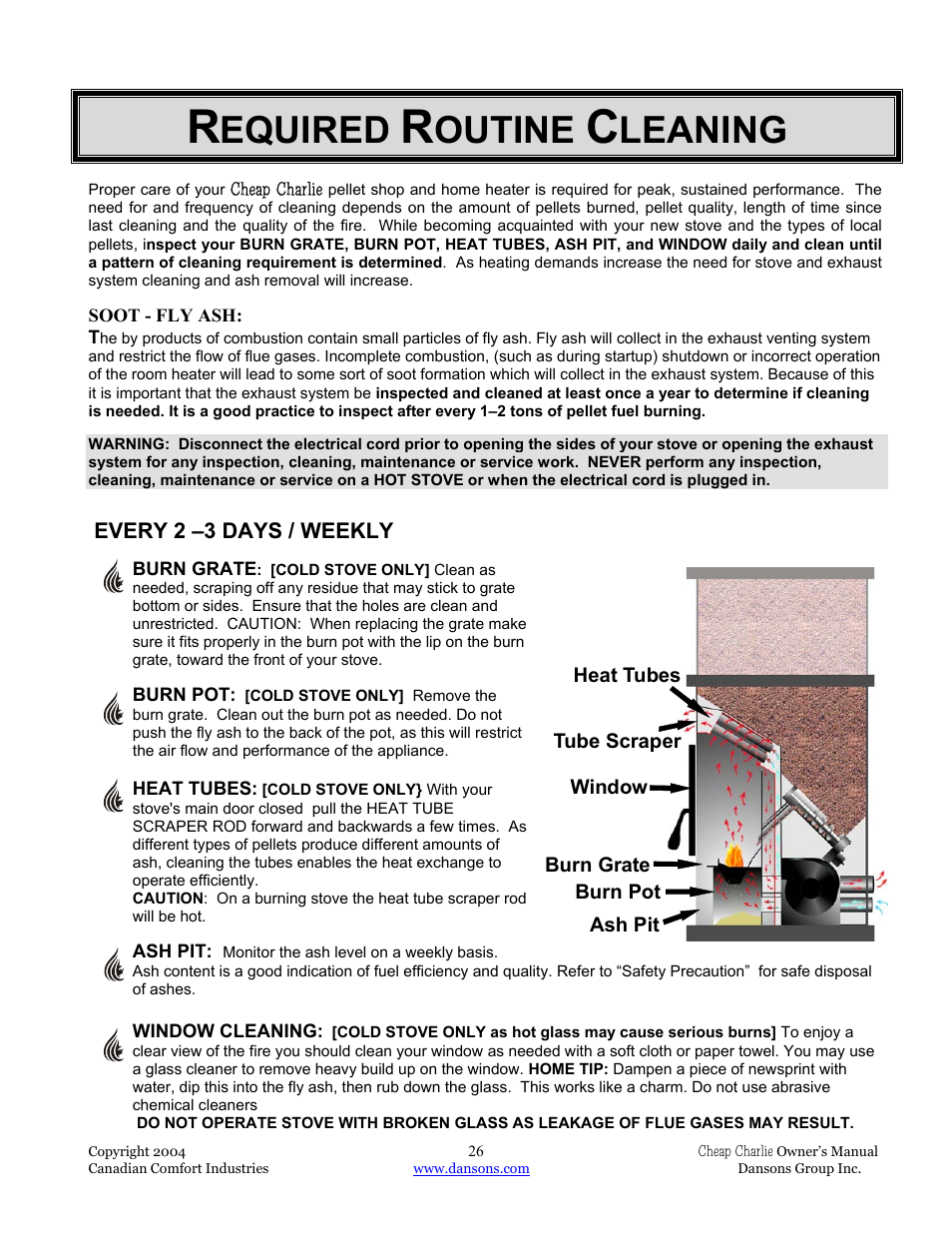 Equired, Outine, Leaning | Dansons Group HCF300 User Manual | Page 26 / 39