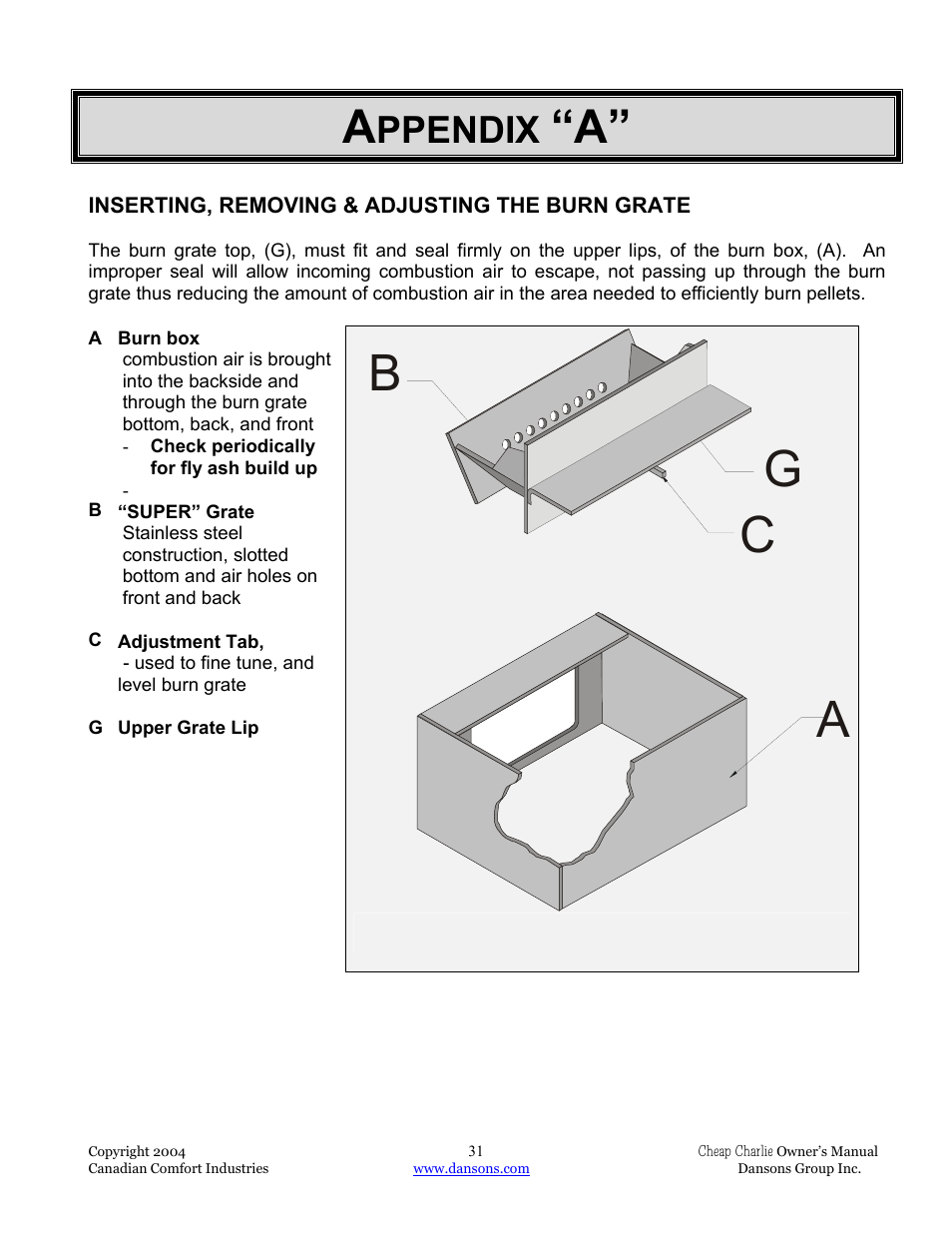 Bc g a, Ppendix | Dansons Group HCF300 User Manual | Page 31 / 39