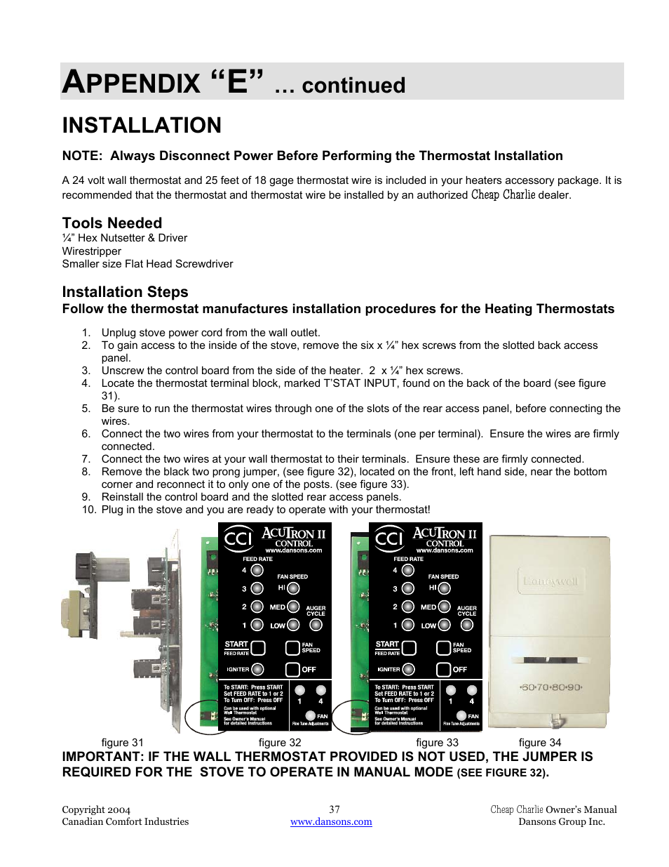Ppendix, Continued, Installation | Tools needed, Installation steps | Dansons Group HCF300 User Manual | Page 37 / 39