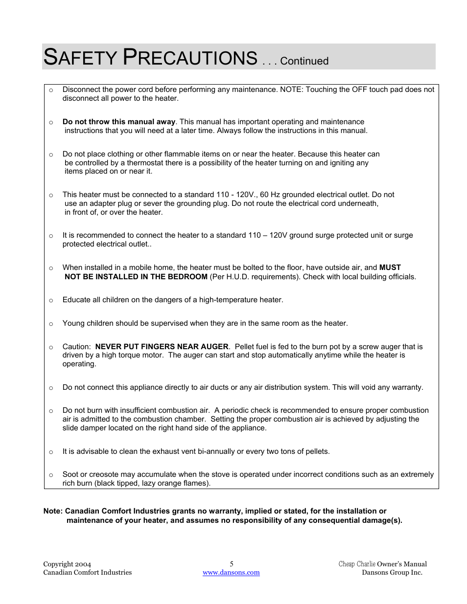 Afety, Recautions | Dansons Group HCF300 User Manual | Page 5 / 39