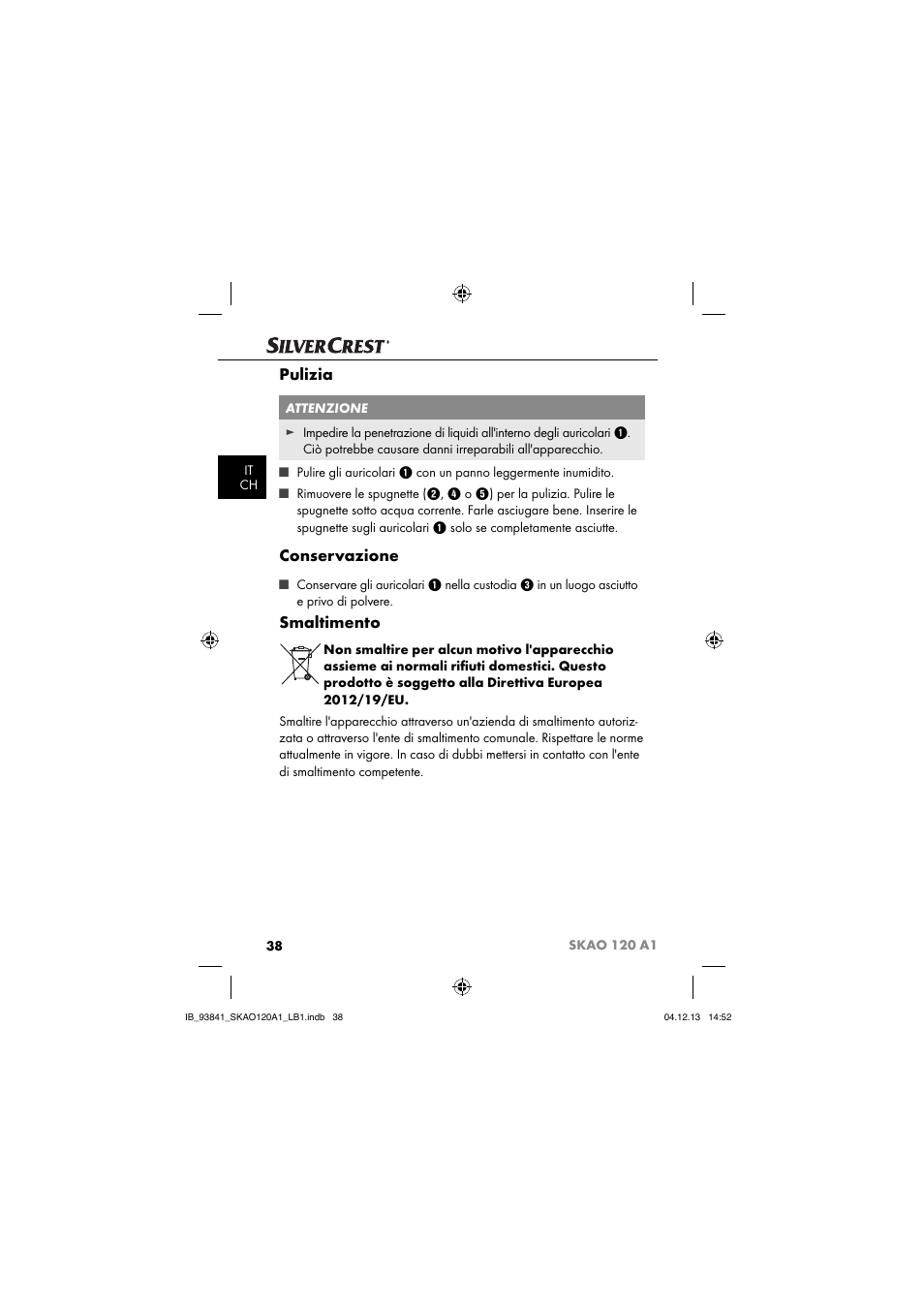 Pulizia, Conservazione, Smaltimento | Silvercrest SKAO 120 A1 User Manual | Page 41 / 59
