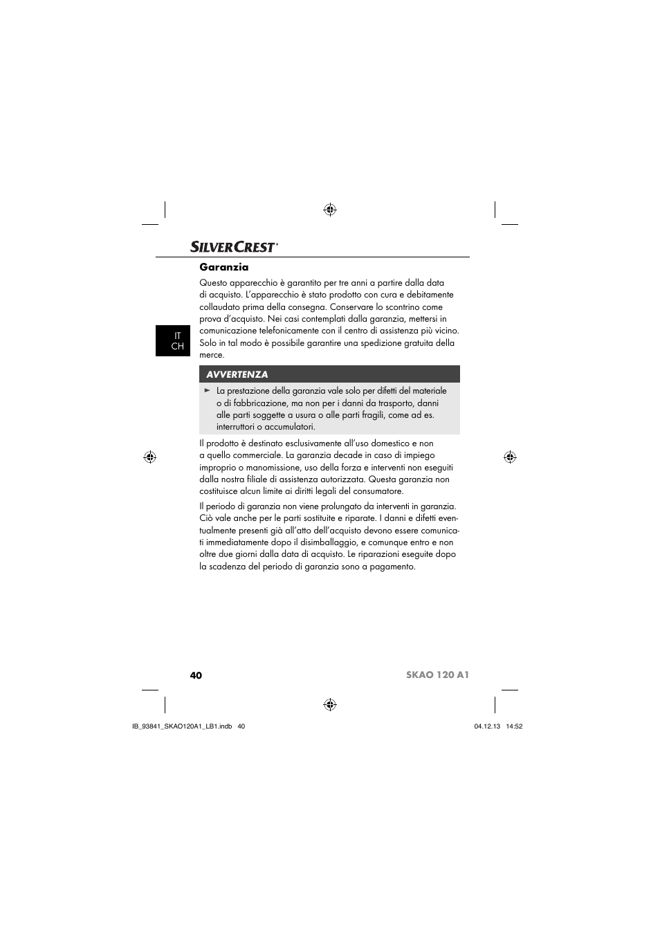 Garanzia | Silvercrest SKAO 120 A1 User Manual | Page 43 / 59