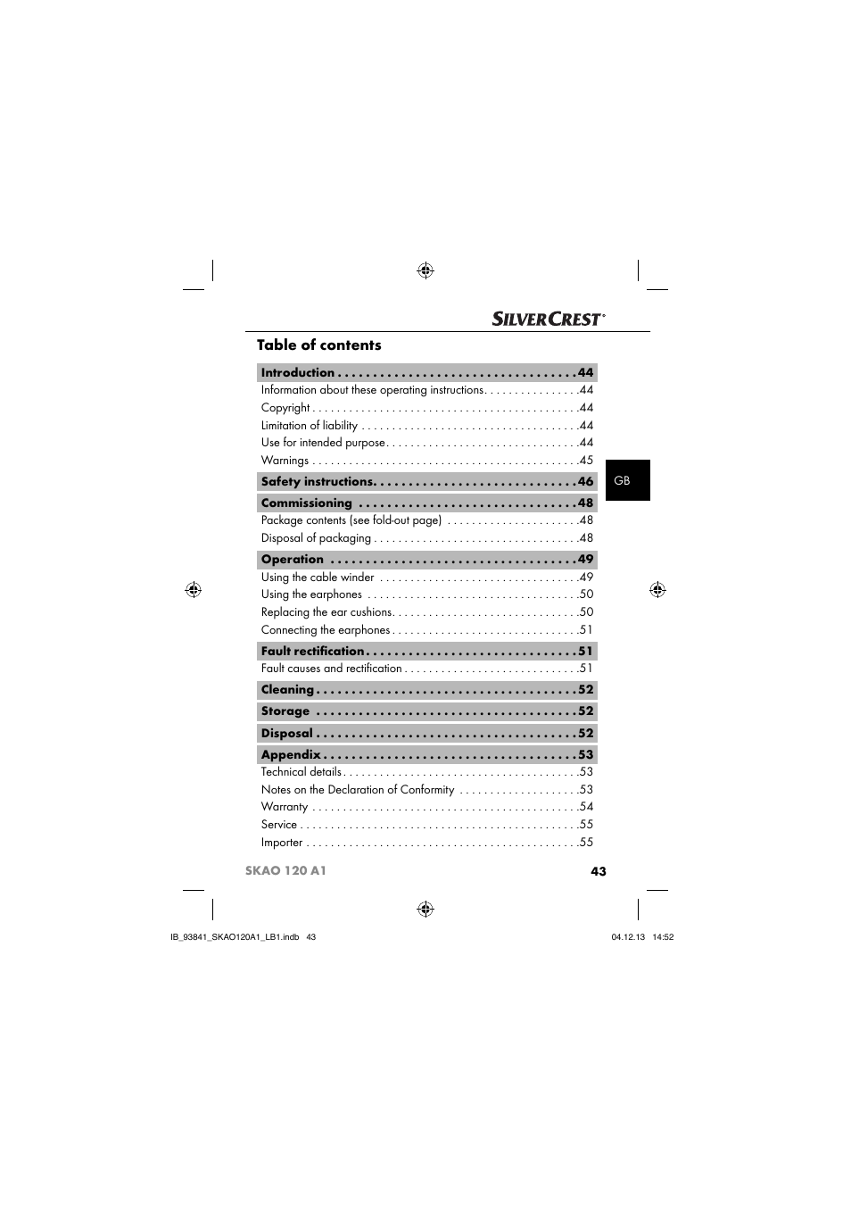 Silvercrest SKAO 120 A1 User Manual | Page 46 / 59