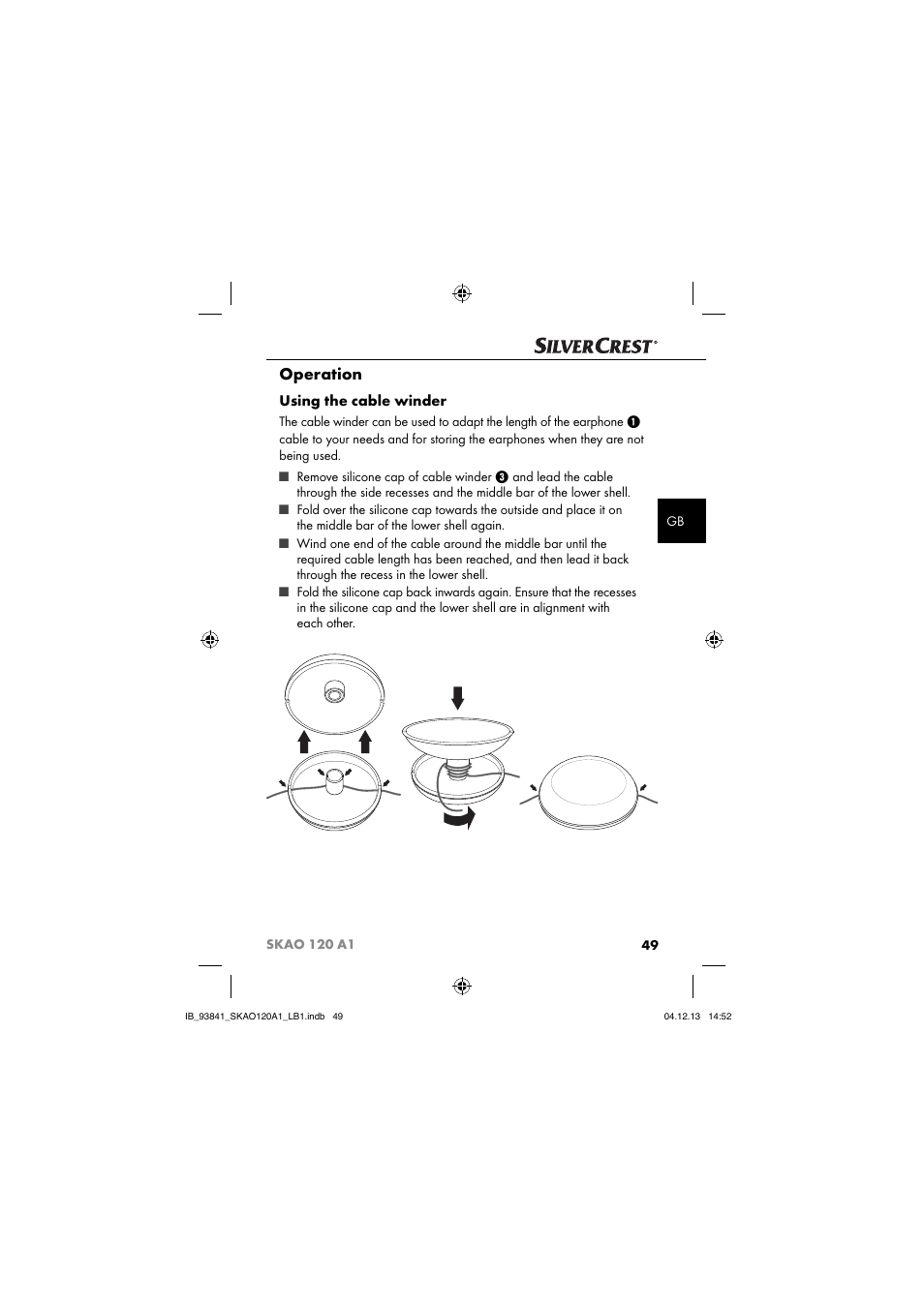 Operation, Using the cable winder | Silvercrest SKAO 120 A1 User Manual | Page 52 / 59