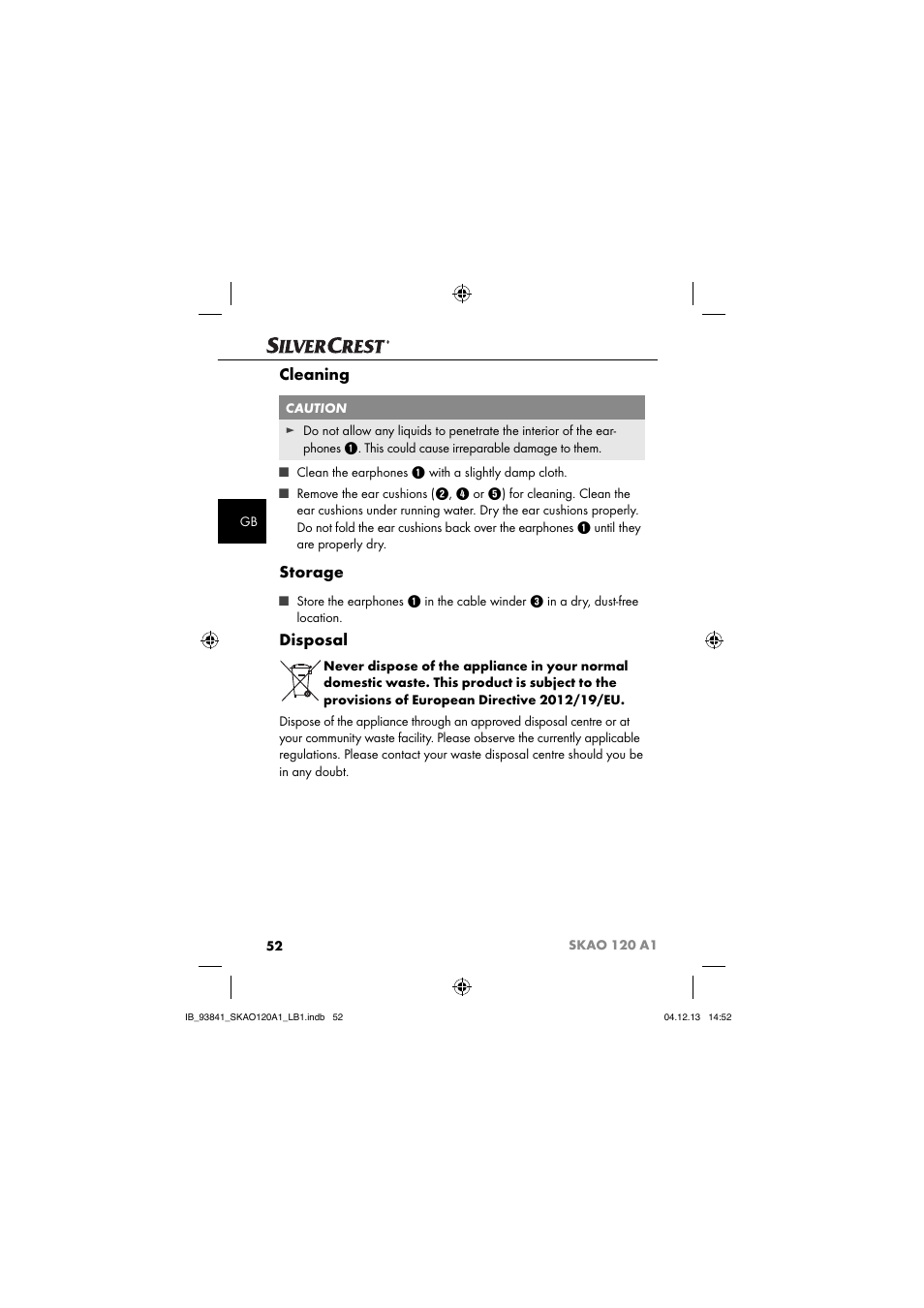 Cleaning, Storage, Disposal | Silvercrest SKAO 120 A1 User Manual | Page 55 / 59