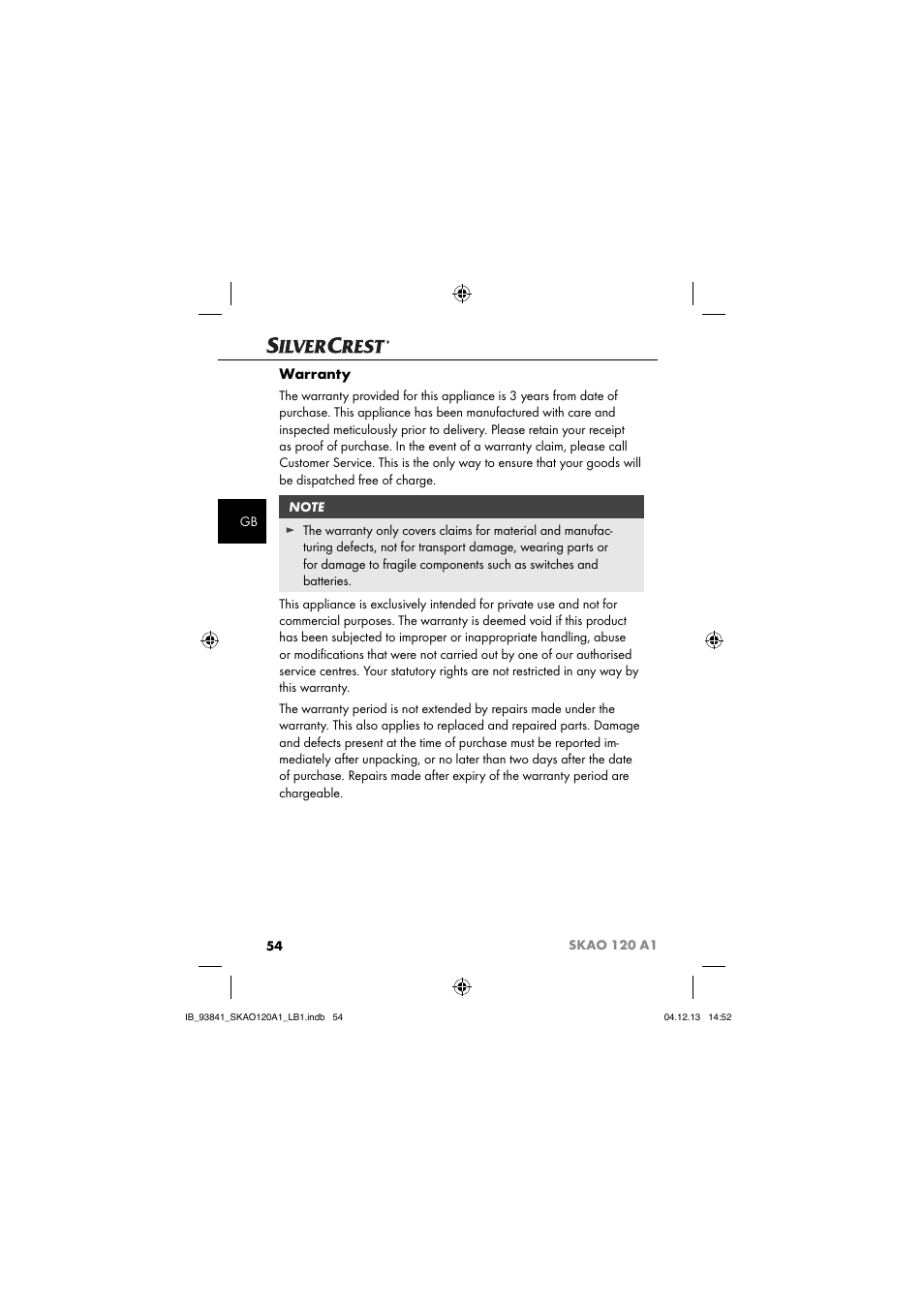 Warranty | Silvercrest SKAO 120 A1 User Manual | Page 57 / 59