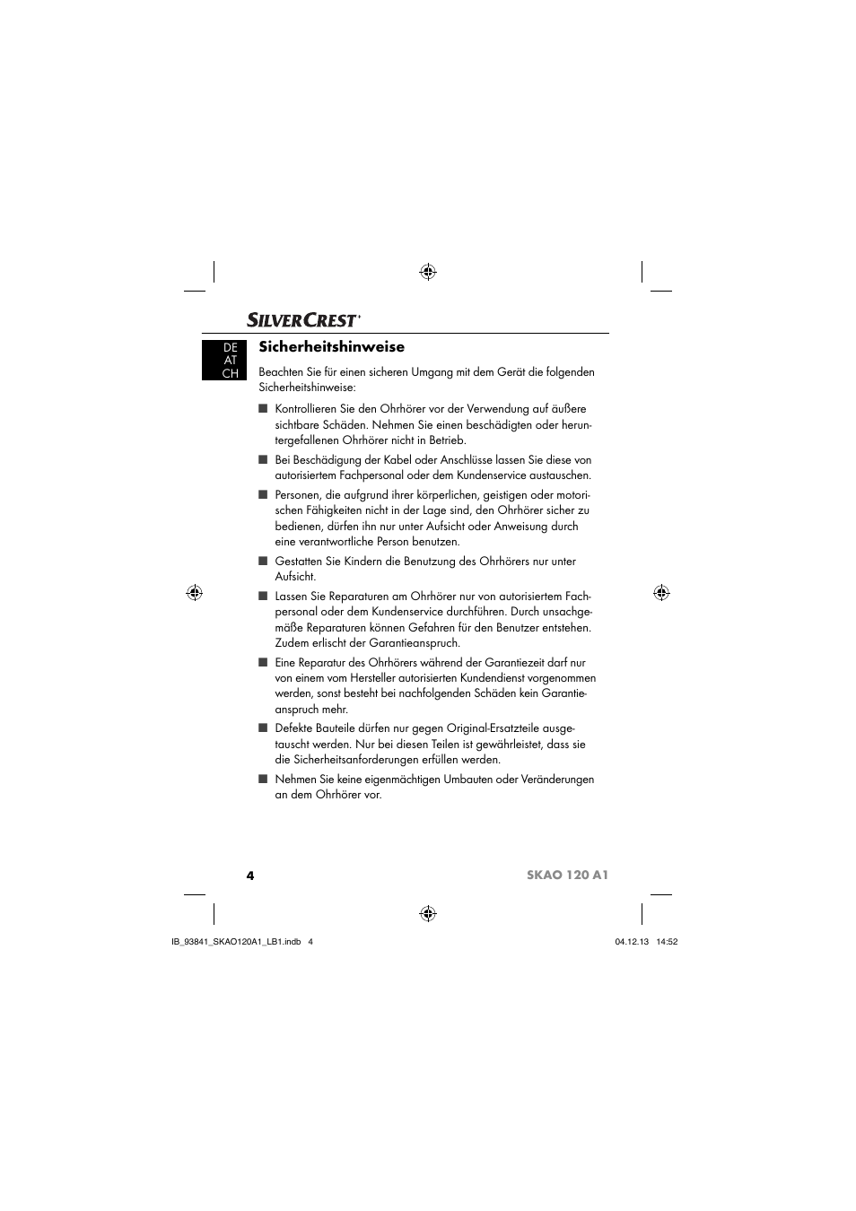 Sicherheitshinweise | Silvercrest SKAO 120 A1 User Manual | Page 7 / 59