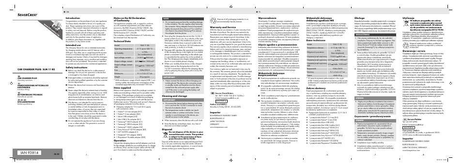 Silvercrest SLM 11 B2 User Manual | 2 pages