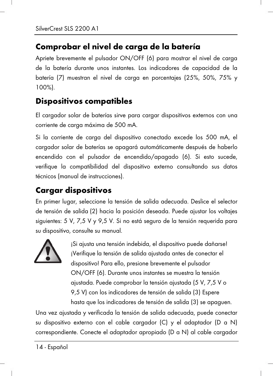 Comprobar el nivel de carga de la batería, Dispositivos compatibles, Cargar dispositivos | Silvercrest SLS 2200 A1 User Manual | Page 16 / 72