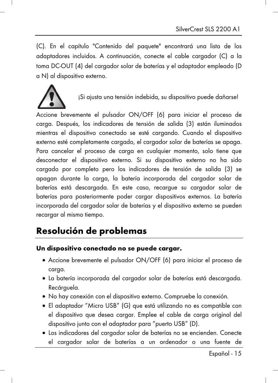 Resolución de problemas | Silvercrest SLS 2200 A1 User Manual | Page 17 / 72