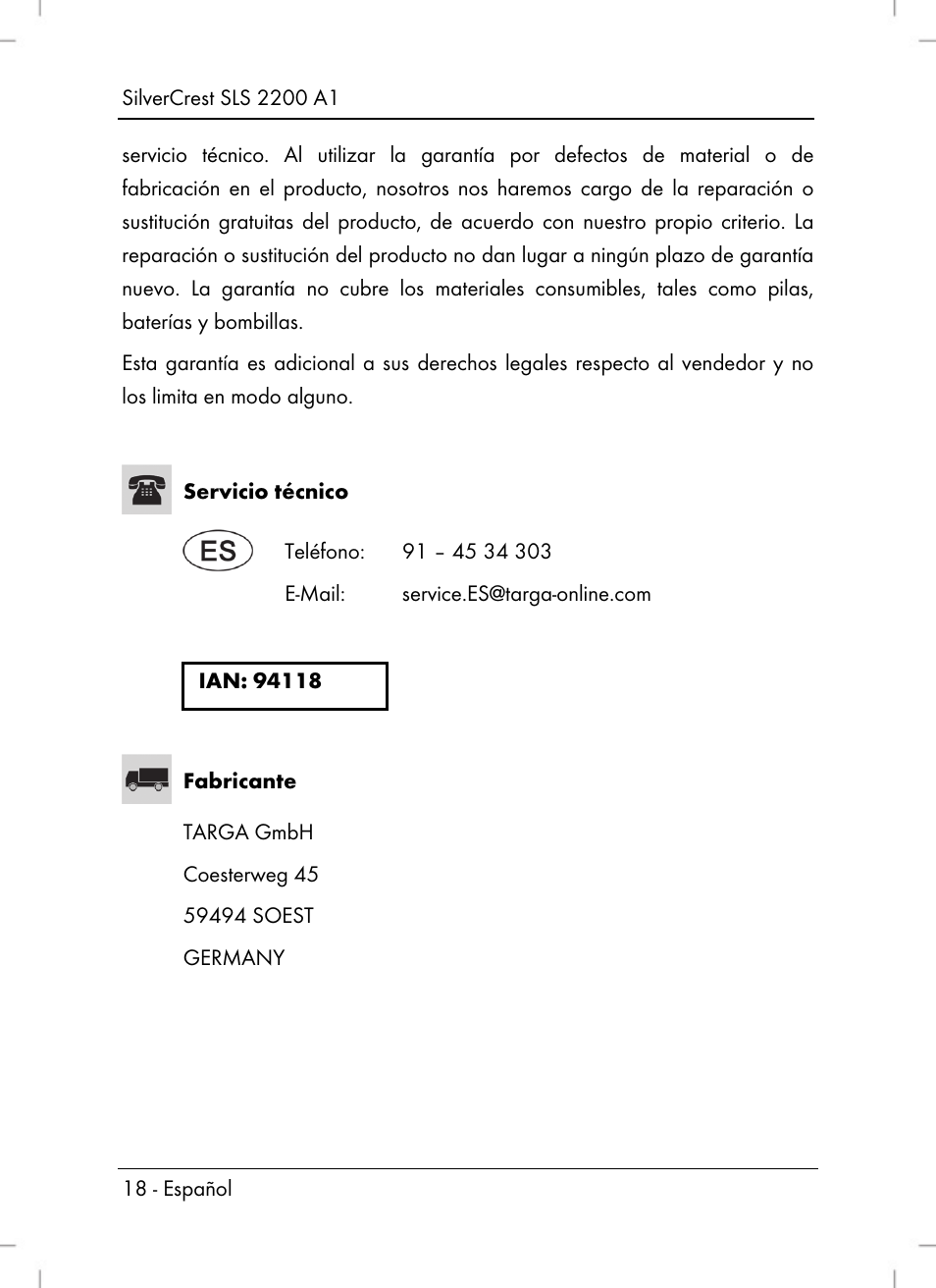 Silvercrest SLS 2200 A1 User Manual | Page 20 / 72