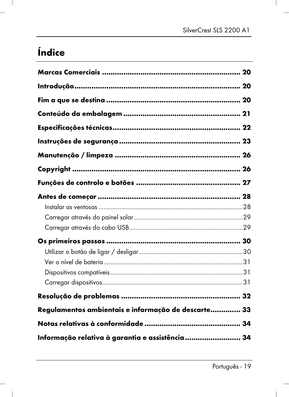 Índice | Silvercrest SLS 2200 A1 User Manual | Page 21 / 72