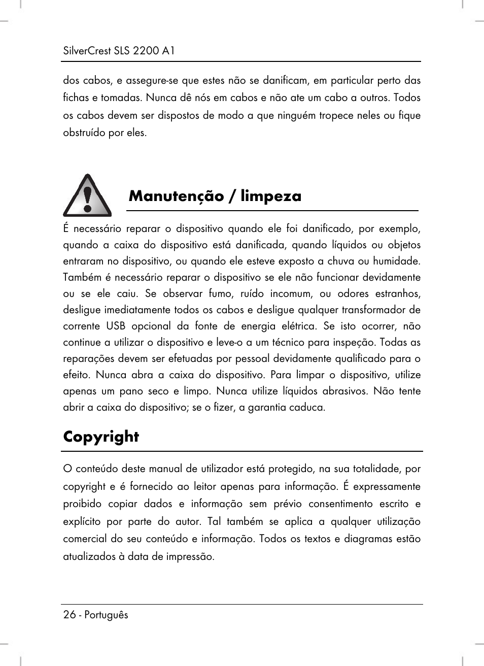 Manutenção / limpeza, Copyright | Silvercrest SLS 2200 A1 User Manual | Page 28 / 72