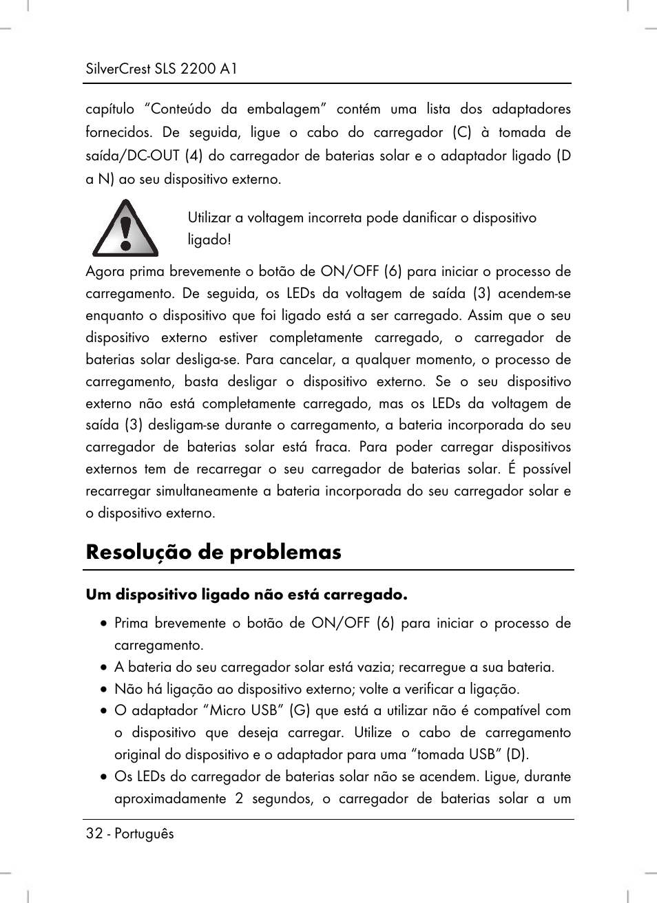 Resolução de problemas | Silvercrest SLS 2200 A1 User Manual | Page 34 / 72