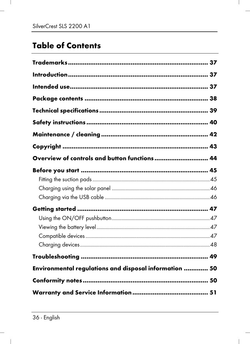 Silvercrest SLS 2200 A1 User Manual | Page 38 / 72