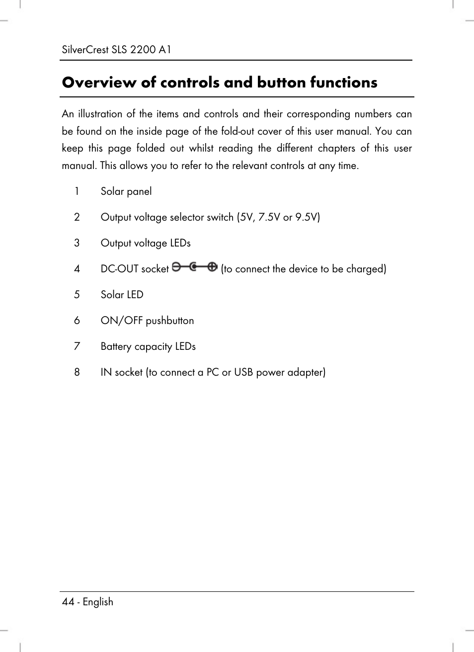 Overview of controls and button functions | Silvercrest SLS 2200 A1 User Manual | Page 46 / 72