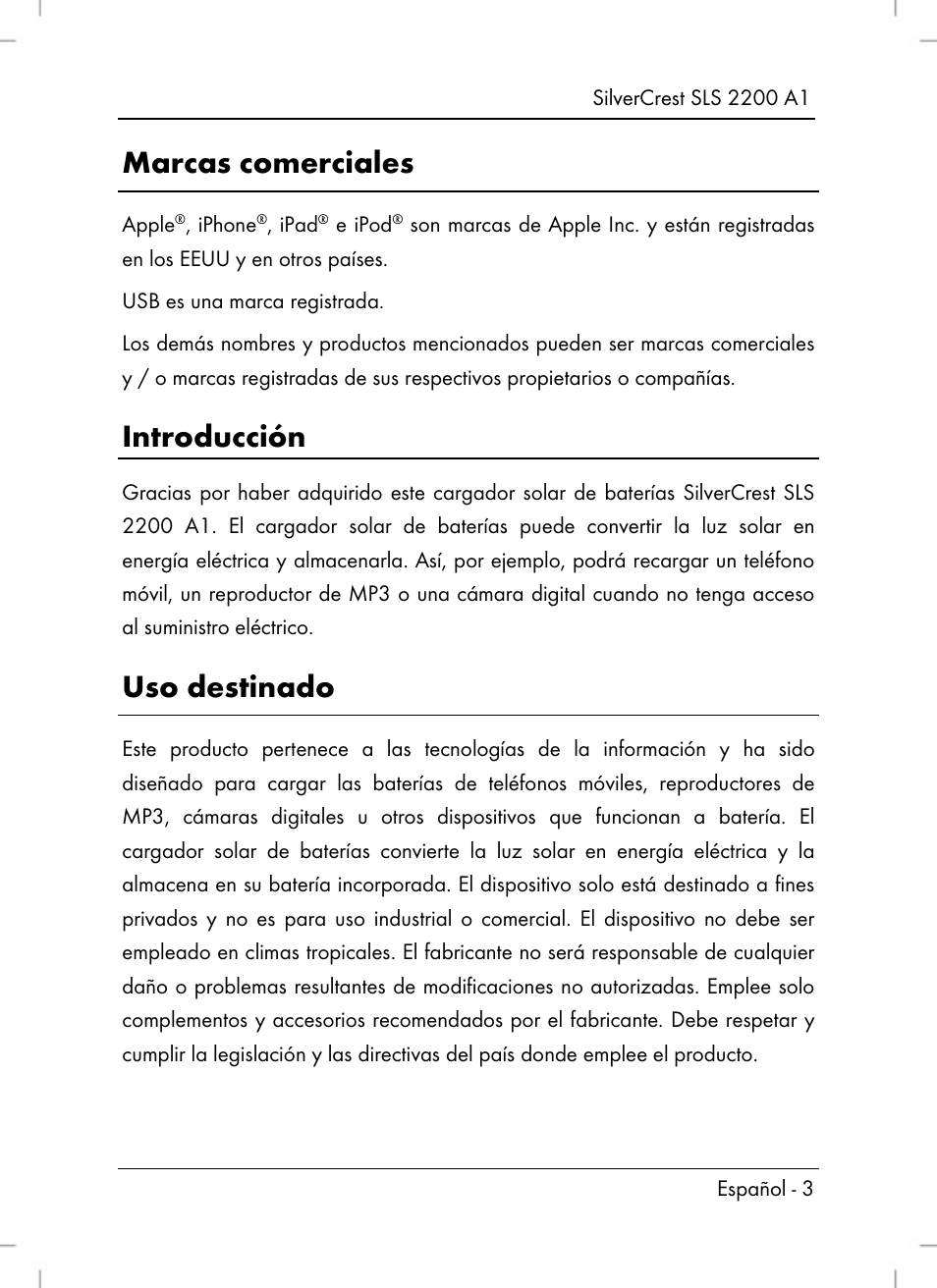 Marcas comerciales, Introducción, Uso destinado | Silvercrest SLS 2200 A1 User Manual | Page 5 / 72