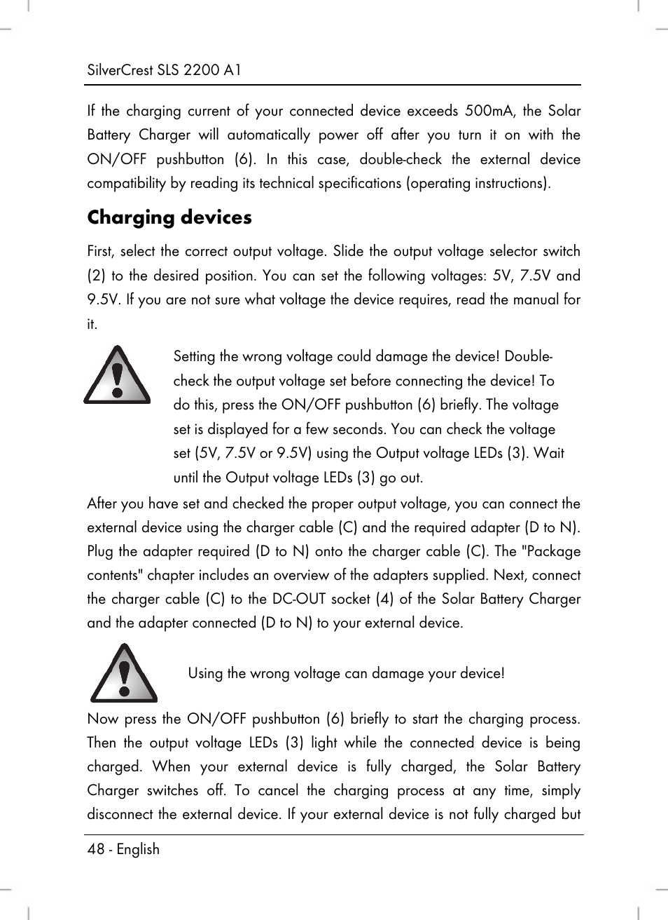 Charging devices | Silvercrest SLS 2200 A1 User Manual | Page 50 / 72