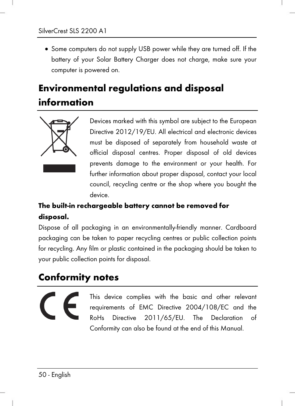 Environmental regulations and disposal information | Silvercrest SLS 2200 A1 User Manual | Page 52 / 72