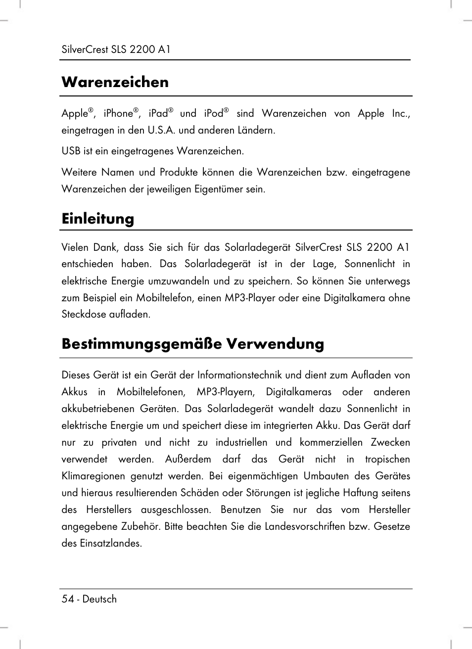 Warenzeichen, Einleitung, Bestimmungsgemäße verwendung | Silvercrest SLS 2200 A1 User Manual | Page 56 / 72