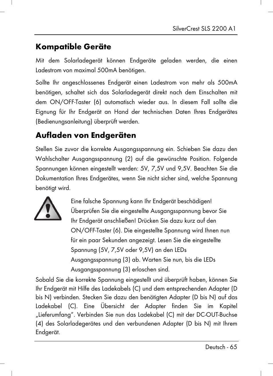 Kompatible geräte, Aufladen von endgeräten | Silvercrest SLS 2200 A1 User Manual | Page 67 / 72