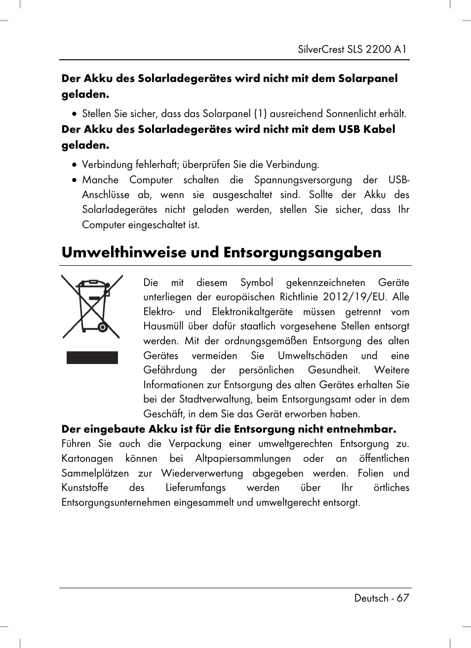 Umwelthinweise und entsorgungsangaben | Silvercrest SLS 2200 A1 User Manual | Page 69 / 72