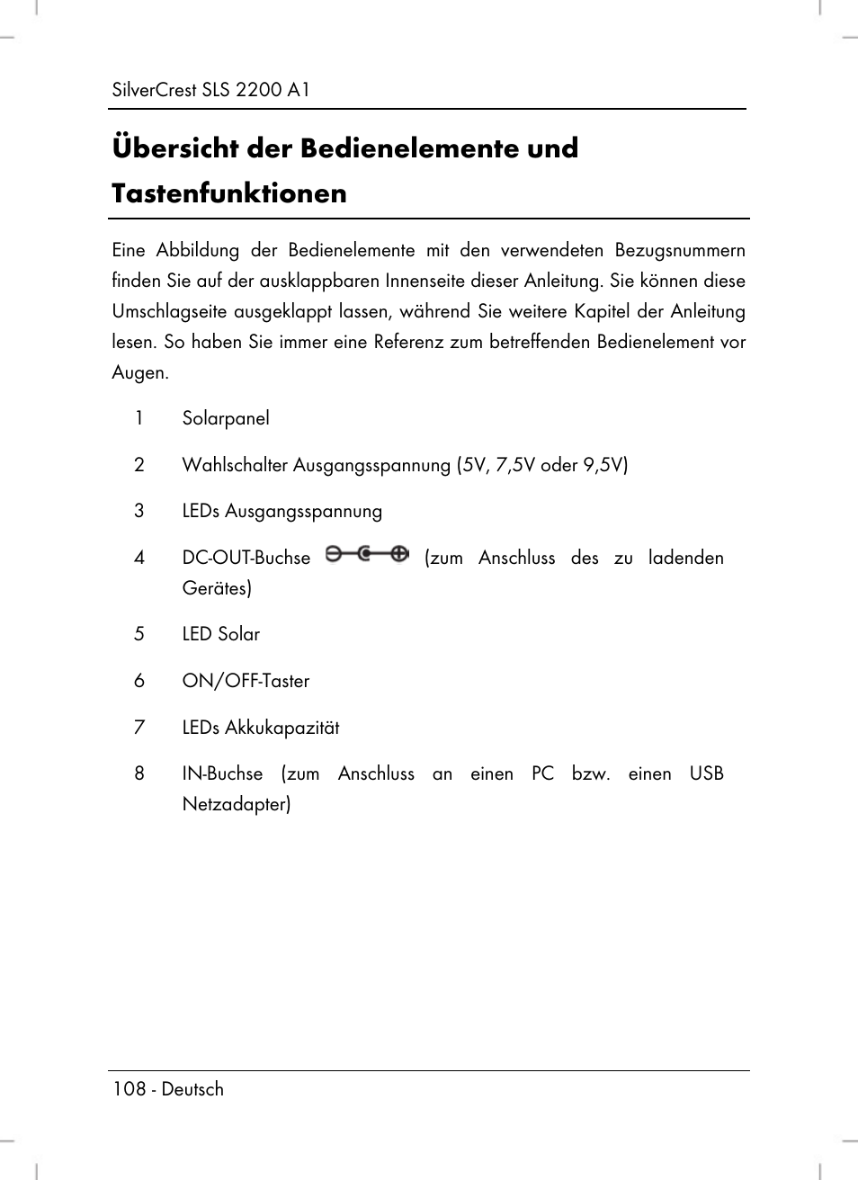 Übersicht der bedienelemente und tastenfunktionen | Silvercrest SLS 2200 A1 User Manual | Page 110 / 120