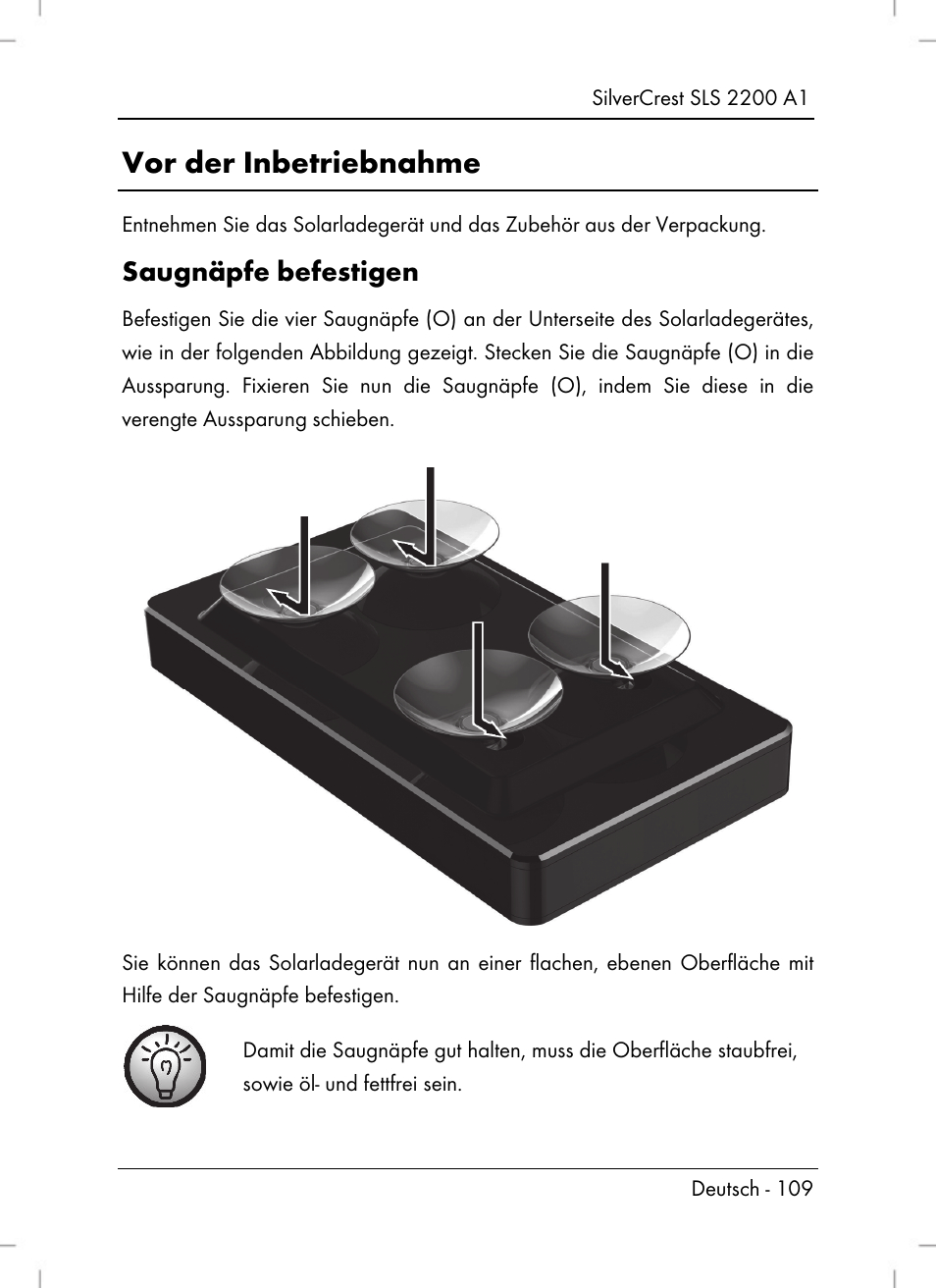 Vor der inbetriebnahme, Saugnäpfe befestigen | Silvercrest SLS 2200 A1 User Manual | Page 111 / 120