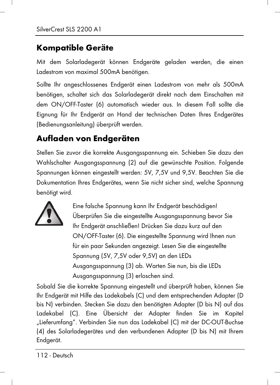 Kompatible geräte, Aufladen von endgeräten | Silvercrest SLS 2200 A1 User Manual | Page 114 / 120