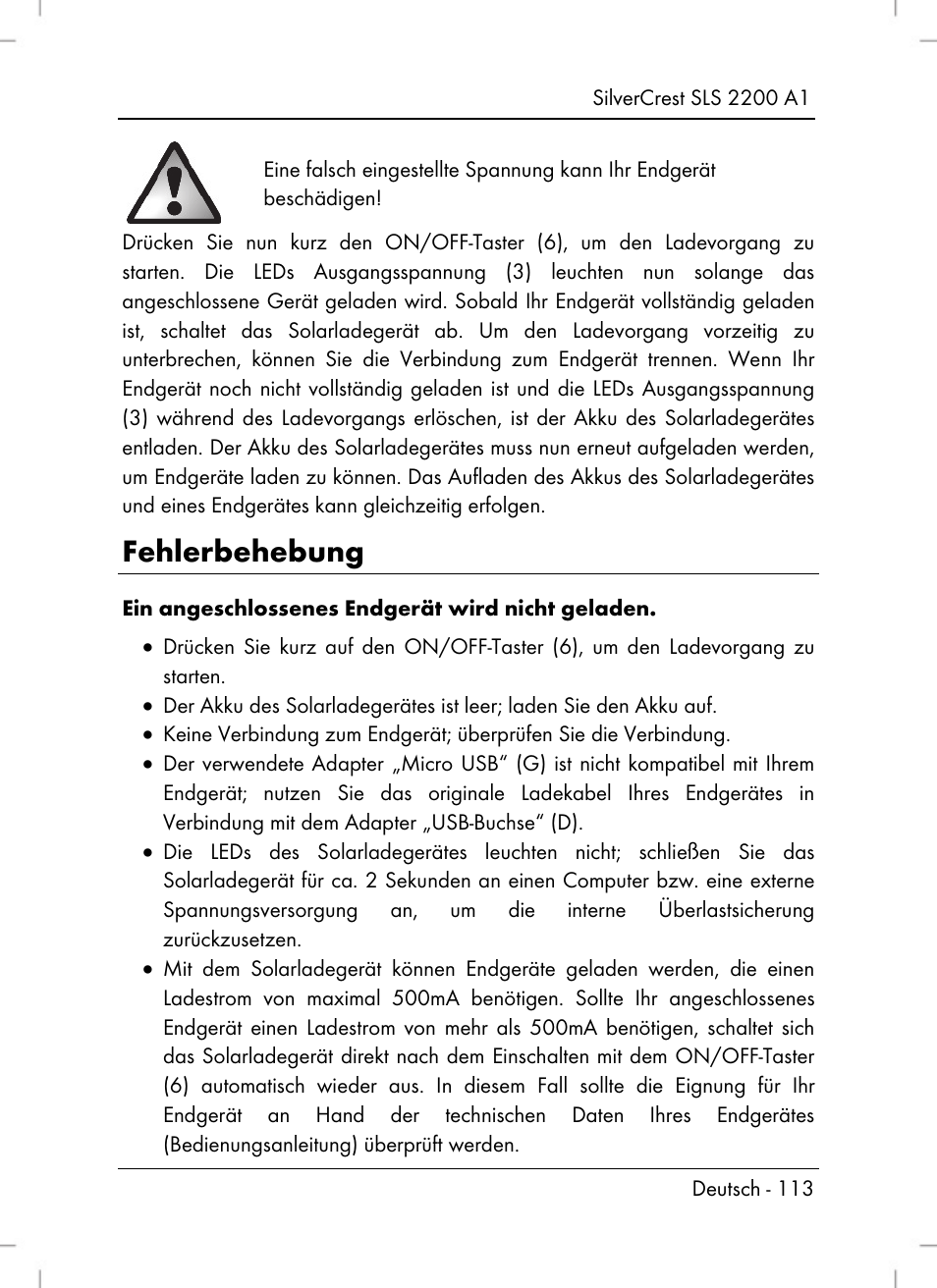 Fehlerbehebung | Silvercrest SLS 2200 A1 User Manual | Page 115 / 120