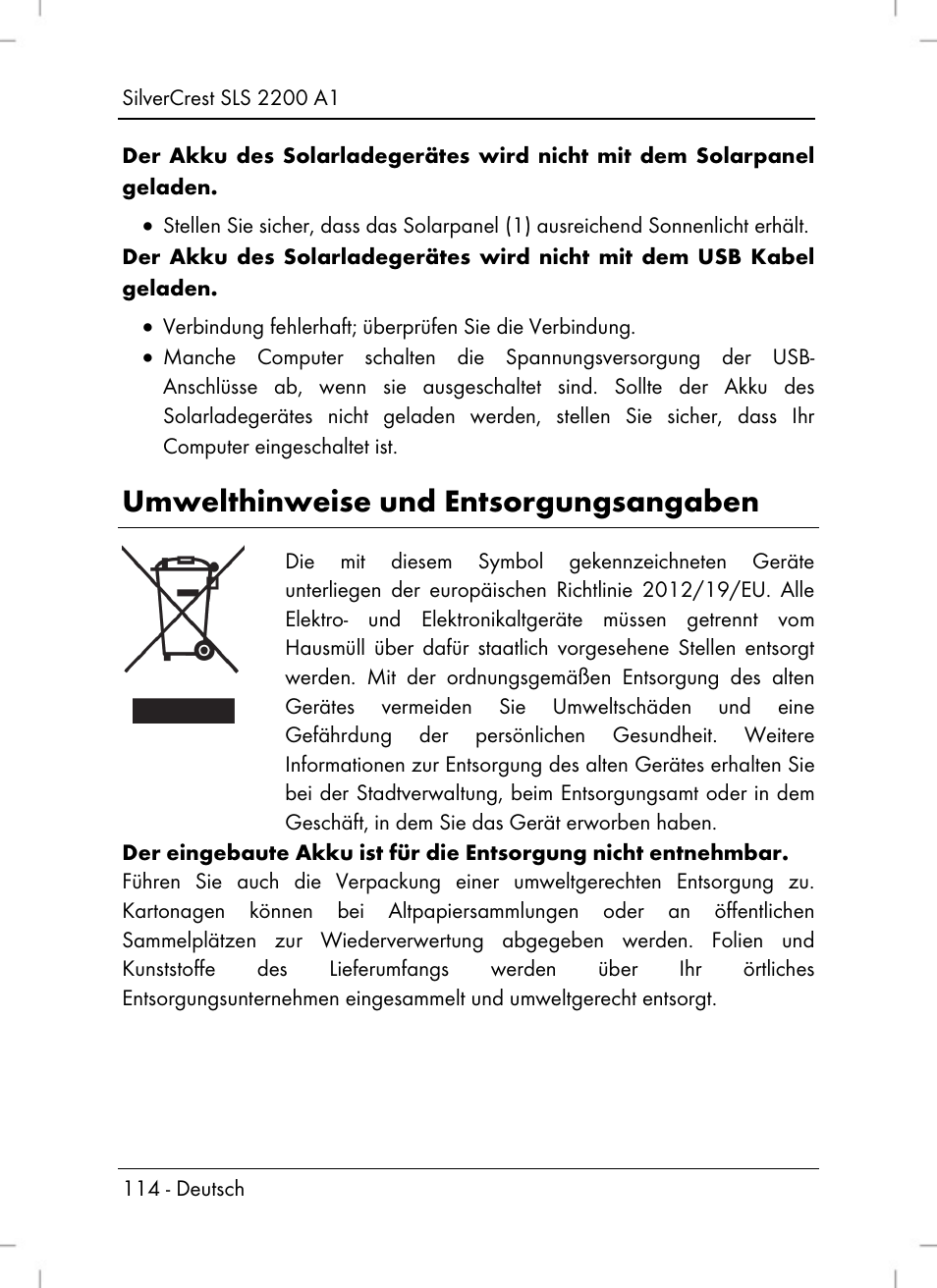 Umwelthinweise und entsorgungsangaben | Silvercrest SLS 2200 A1 User Manual | Page 116 / 120