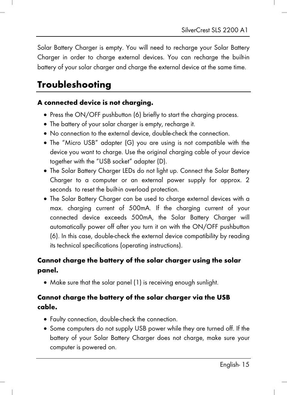 Troubleshooting | Silvercrest SLS 2200 A1 User Manual | Page 17 / 120