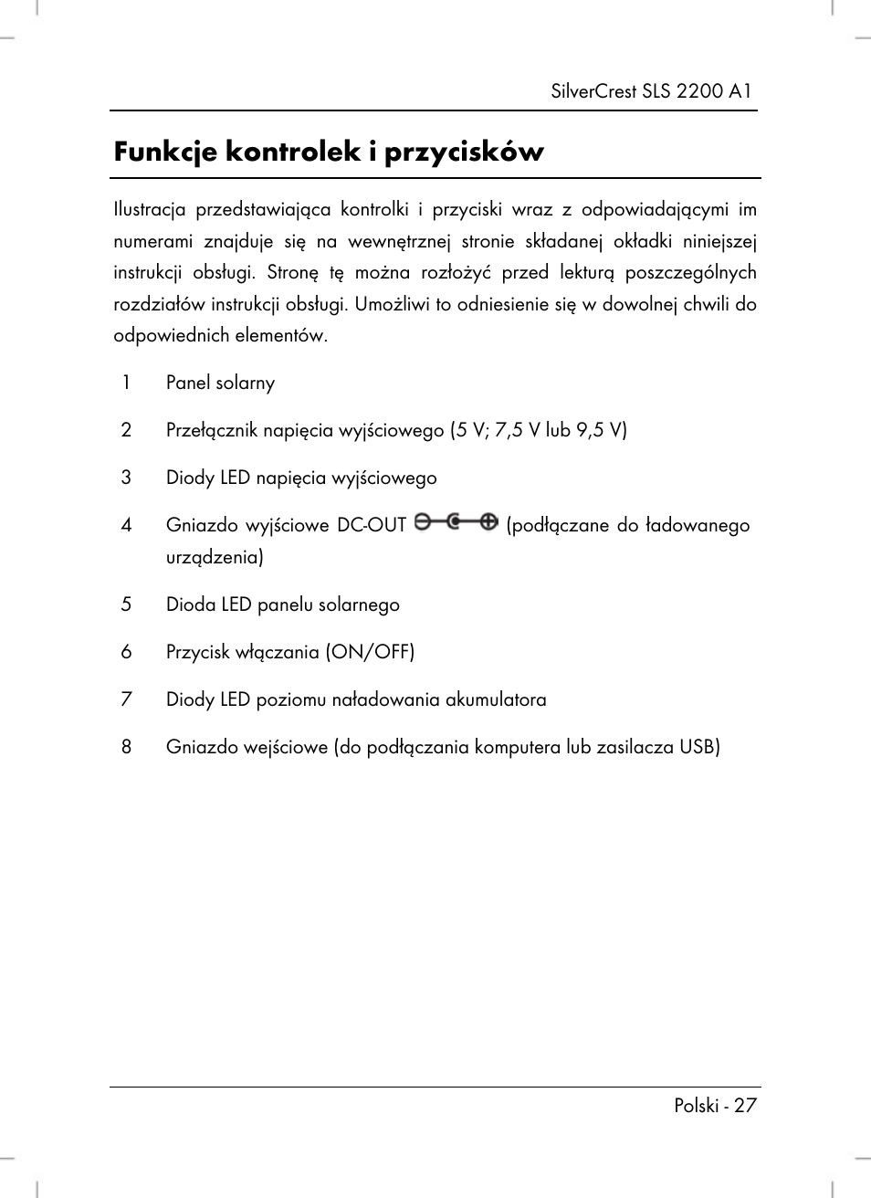 Funkcje kontrolek i przycisków | Silvercrest SLS 2200 A1 User Manual | Page 29 / 120