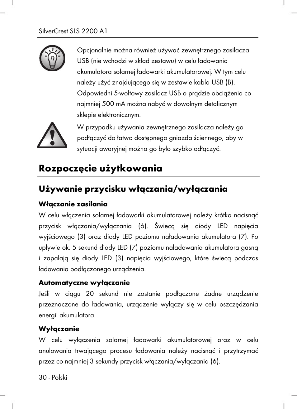 Rozpoczęcie użytkowania, Używanie przycisku włączania/wyłączania | Silvercrest SLS 2200 A1 User Manual | Page 32 / 120