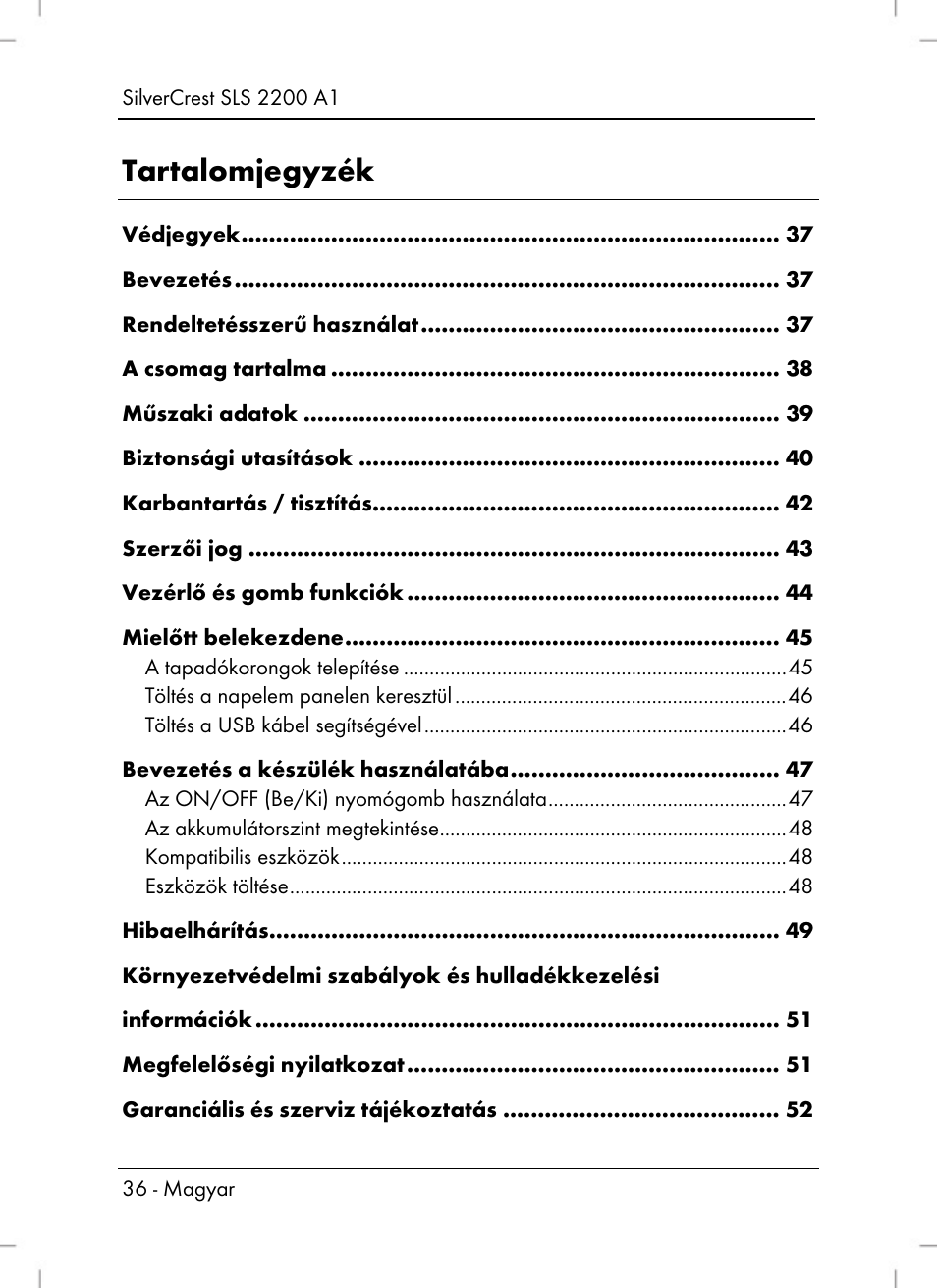 Tartalomjegyzék | Silvercrest SLS 2200 A1 User Manual | Page 38 / 120