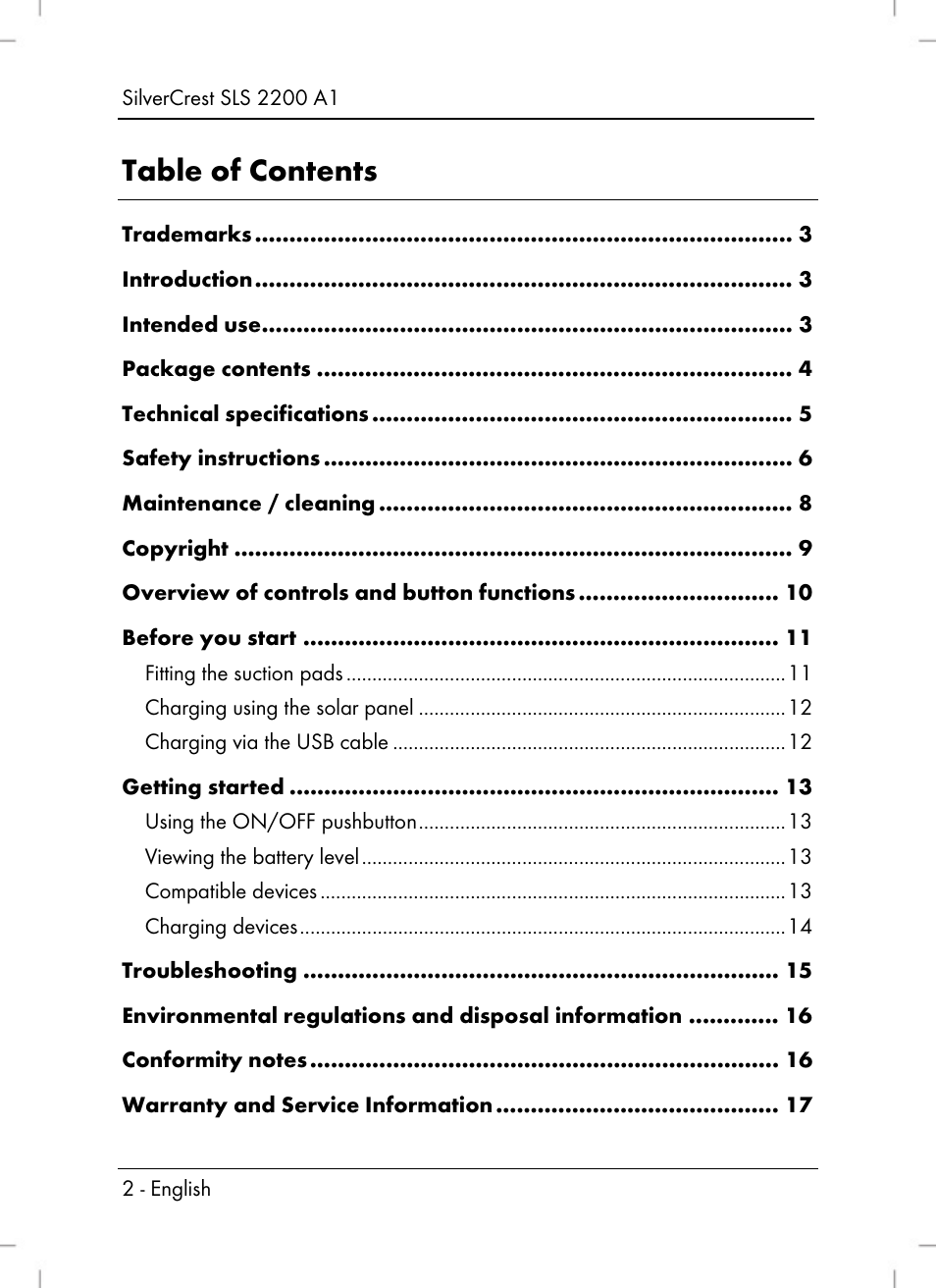 Silvercrest SLS 2200 A1 User Manual | Page 4 / 120