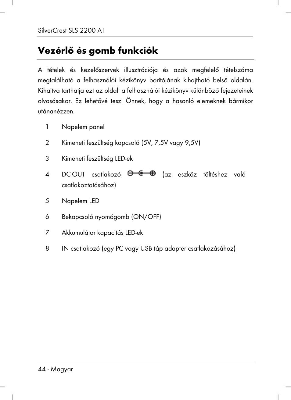 Vezérlő és gomb funkciók | Silvercrest SLS 2200 A1 User Manual | Page 46 / 120