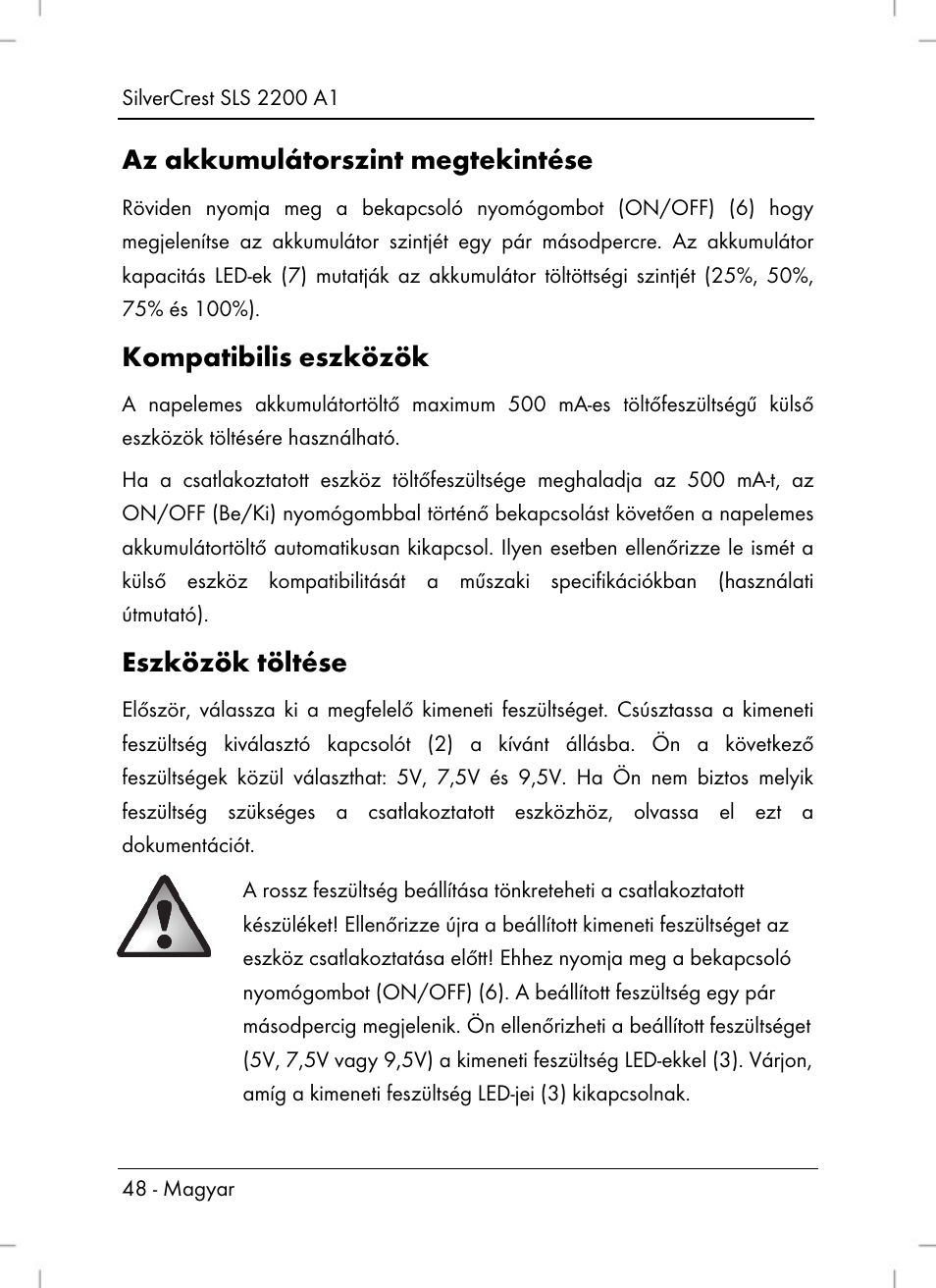 Az akkumulátorszint megtekintése, Kompatibilis eszközök, Eszközök töltése | Silvercrest SLS 2200 A1 User Manual | Page 50 / 120