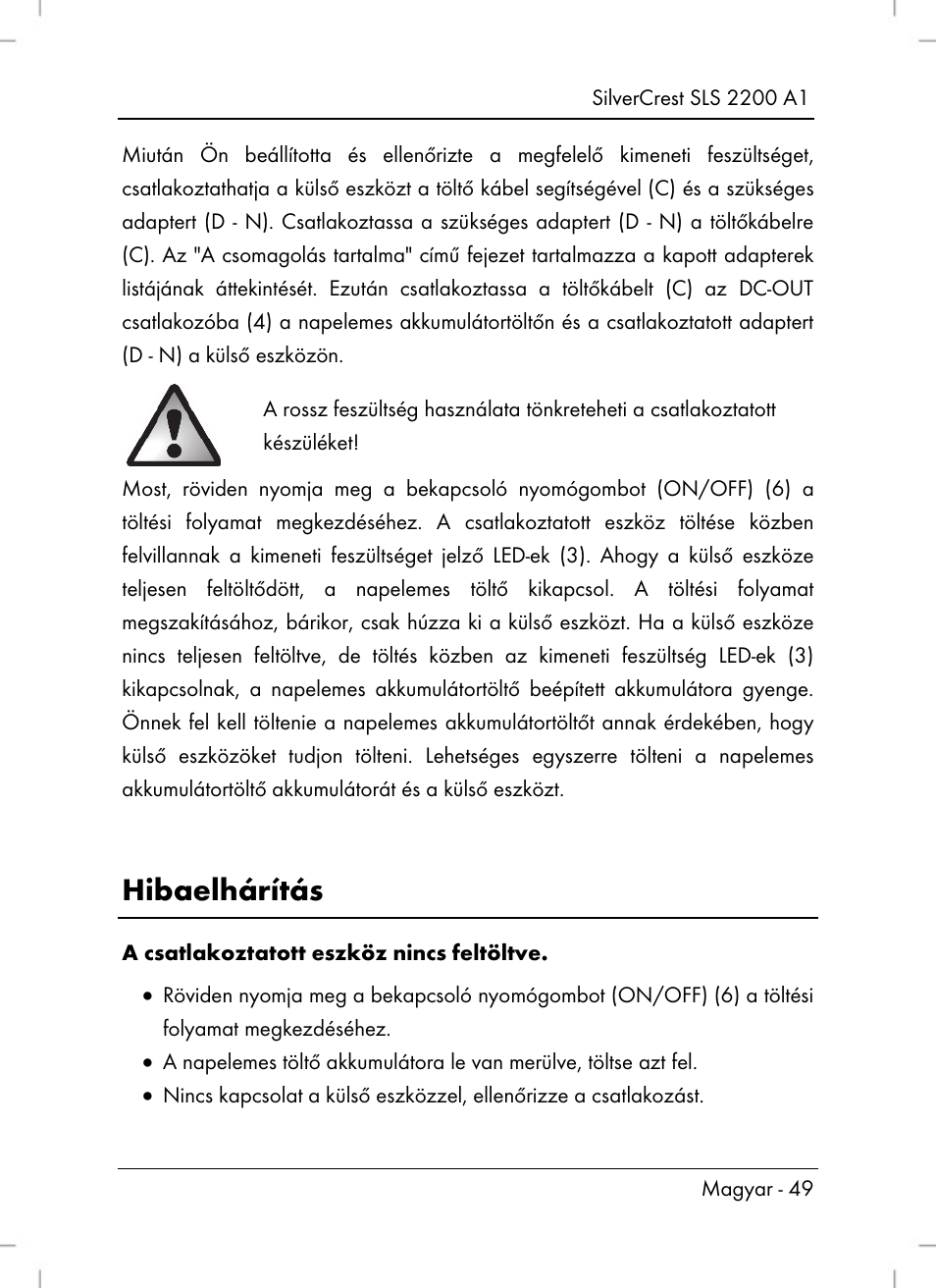 Hibaelhárítás | Silvercrest SLS 2200 A1 User Manual | Page 51 / 120