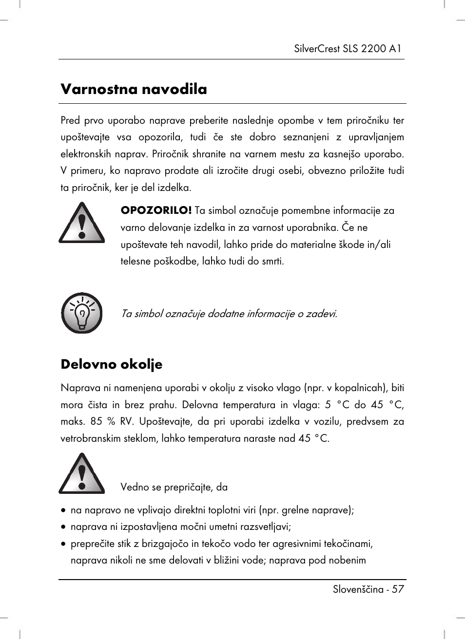 Varnostna navodila, Delovno okolje | Silvercrest SLS 2200 A1 User Manual | Page 59 / 120