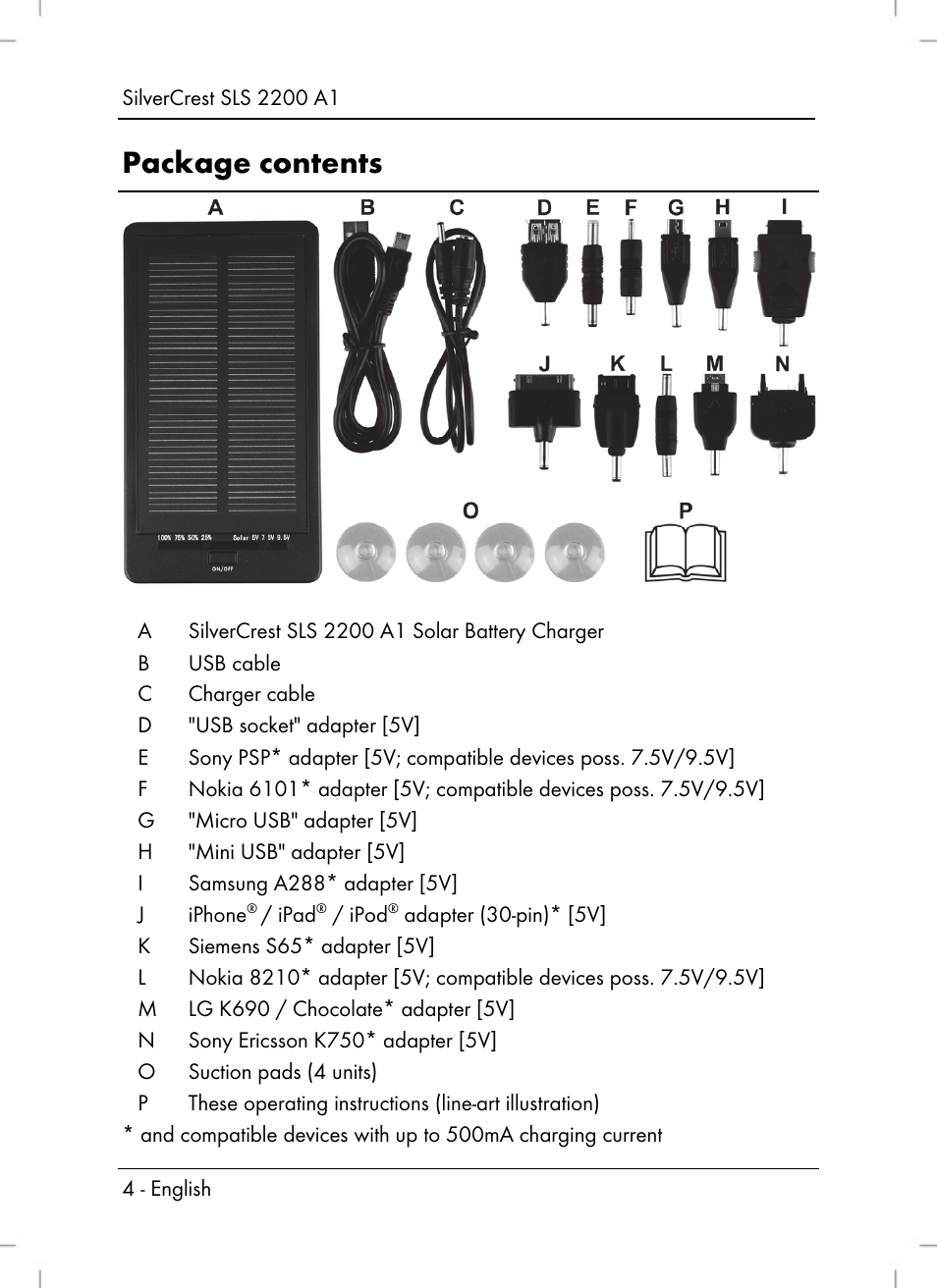 Package contents | Silvercrest SLS 2200 A1 User Manual | Page 6 / 120