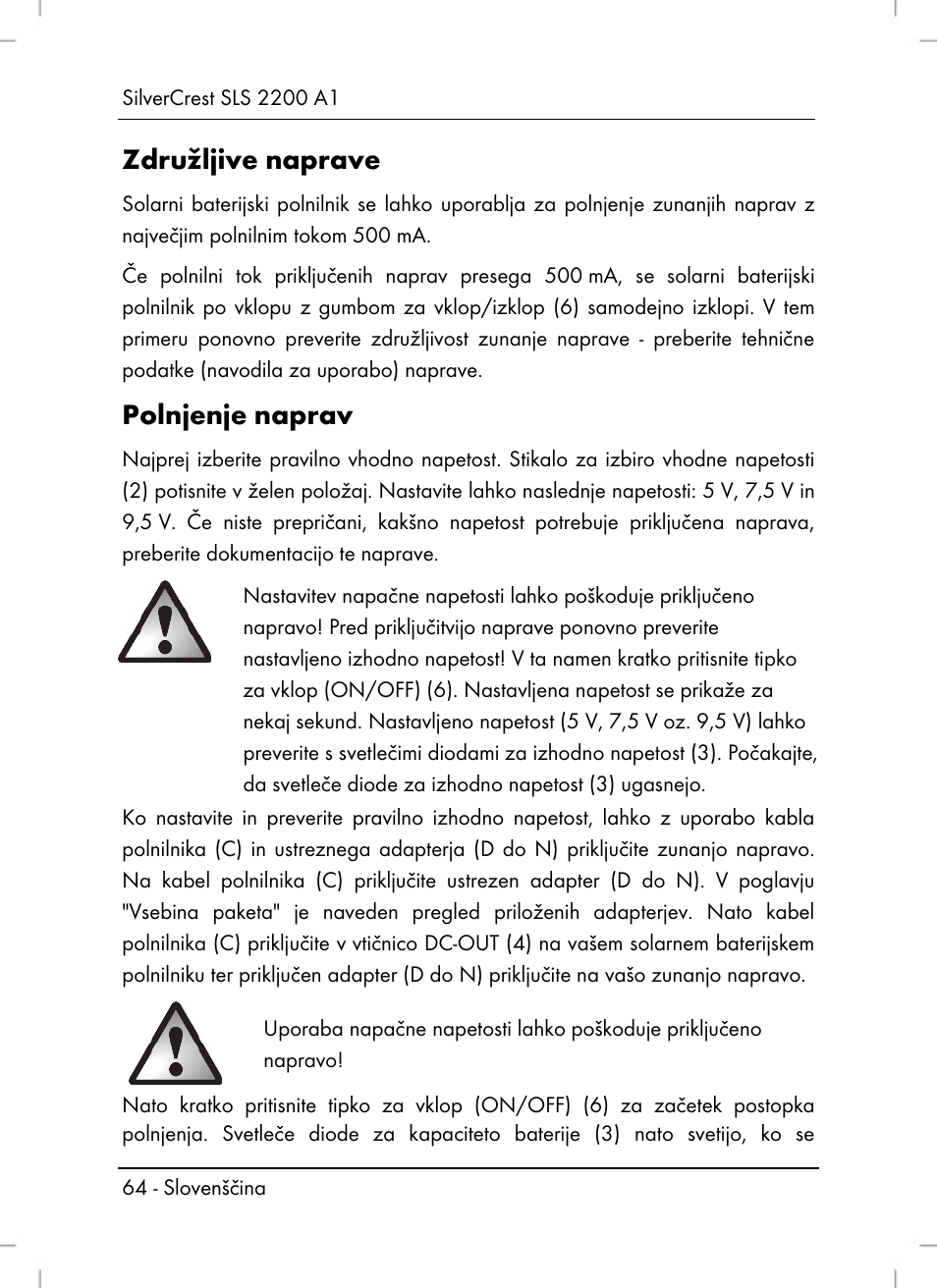 Združljive naprave, Polnjenje naprav | Silvercrest SLS 2200 A1 User Manual | Page 66 / 120