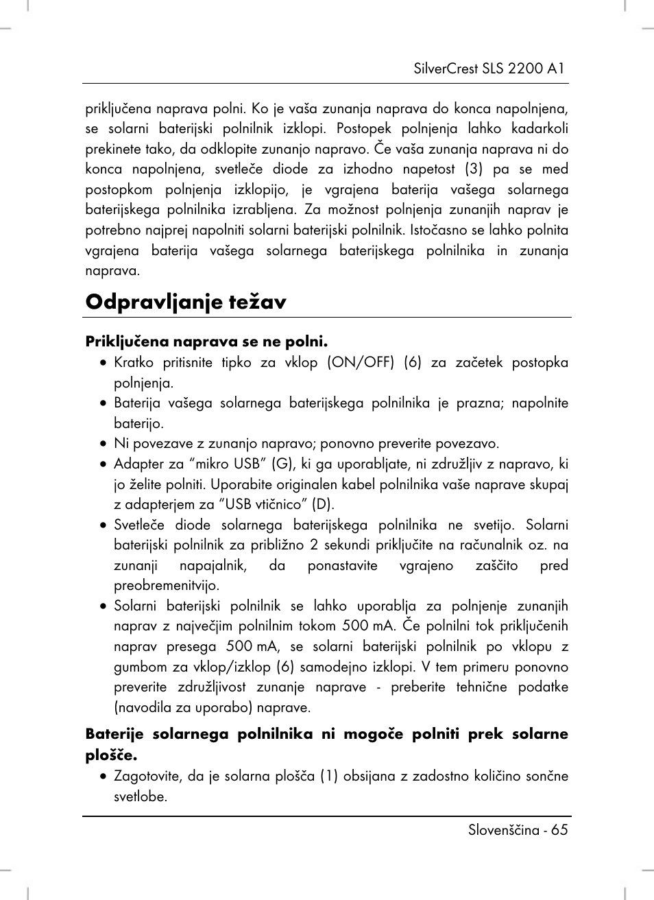 Odpravljanje težav | Silvercrest SLS 2200 A1 User Manual | Page 67 / 120