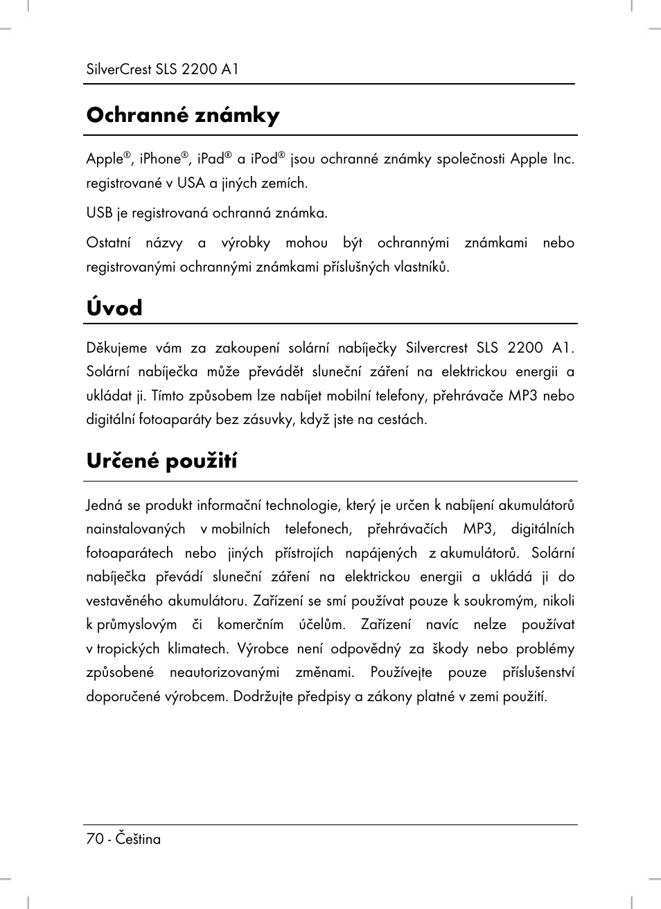 Ochranné známky, Úvod, Určené použití | Silvercrest SLS 2200 A1 User Manual | Page 72 / 120