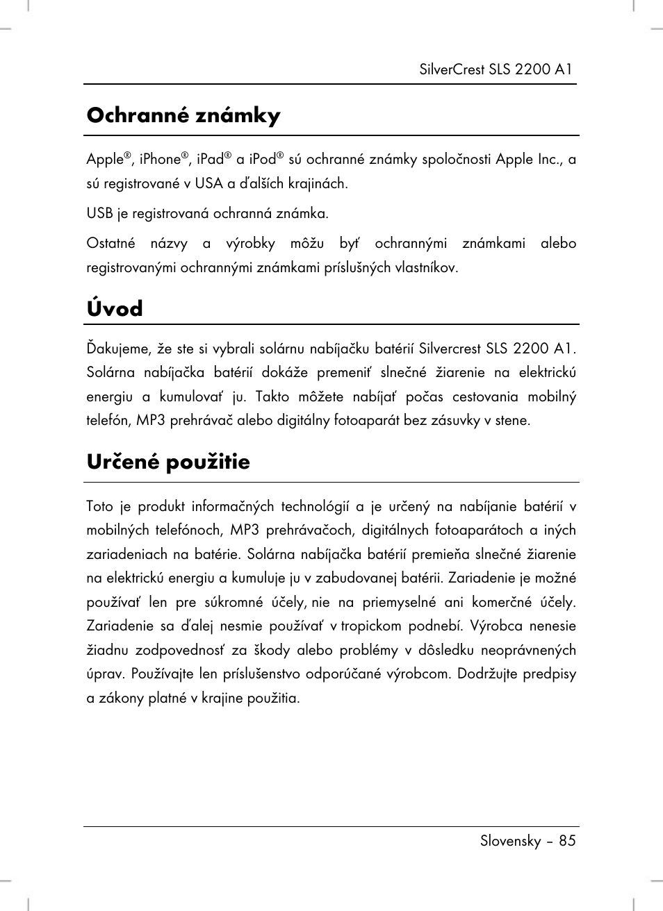 Ochranné známky, Úvod, Určené použitie | Silvercrest SLS 2200 A1 User Manual | Page 87 / 120